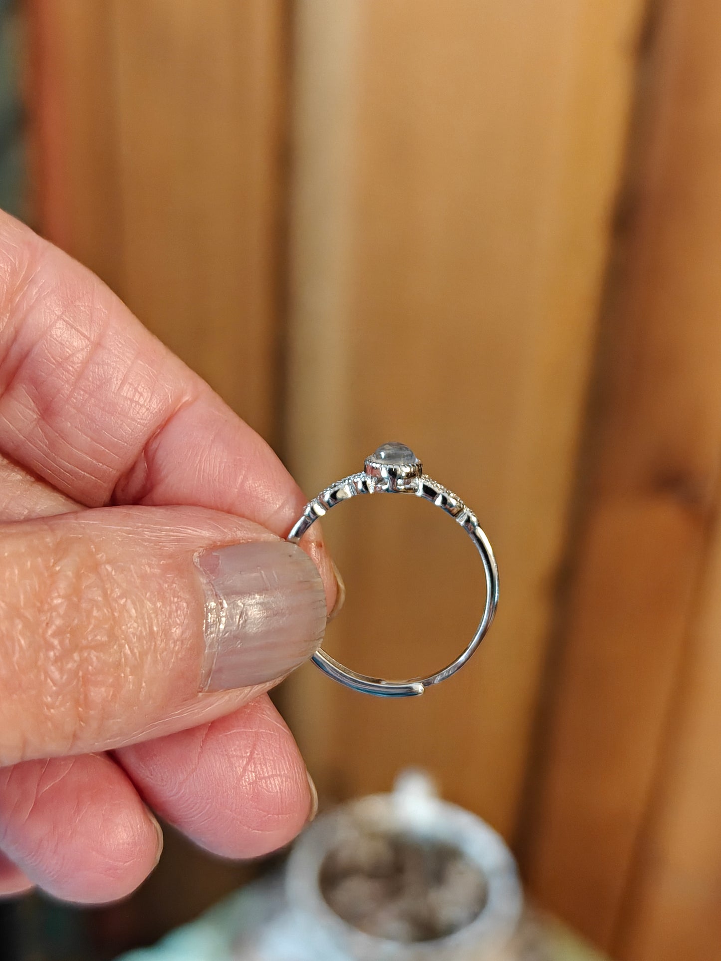 Moonstone Adjustable Ring Sterling Silver - INSPIRATION, INTUITION, BEGINNINGS