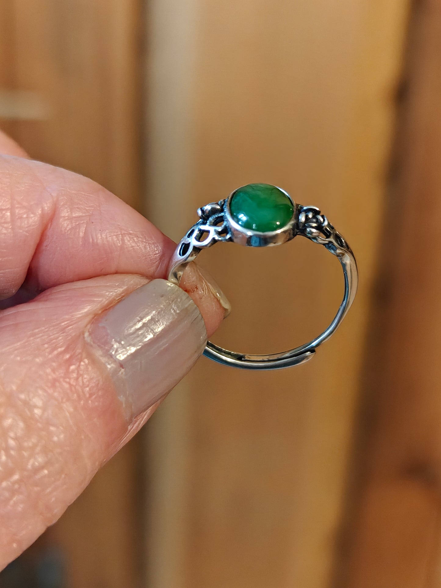 Green Jade Ring -Peace, Love, Protect