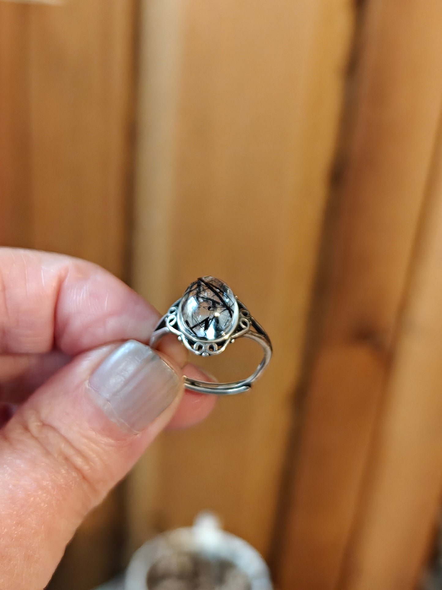 Tourmaline in Quartz Adjustable Ring - BALANCE, PROTECTION, LUCK
