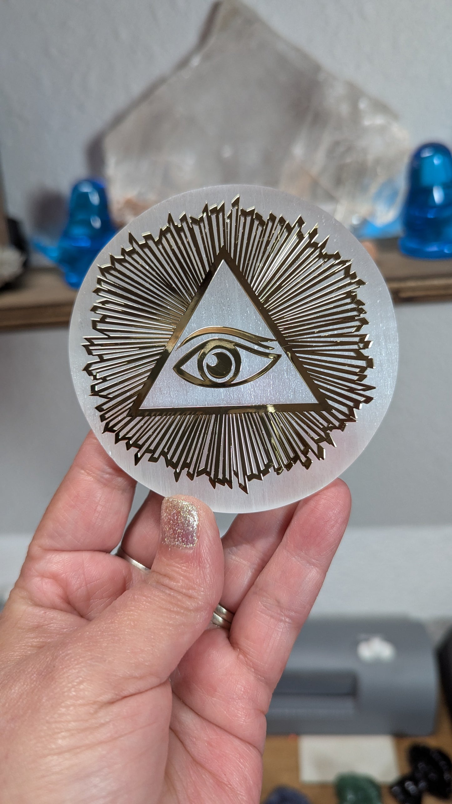 Satin Spar Charging Plate - PROTECTION, STRENGTH, HEALING