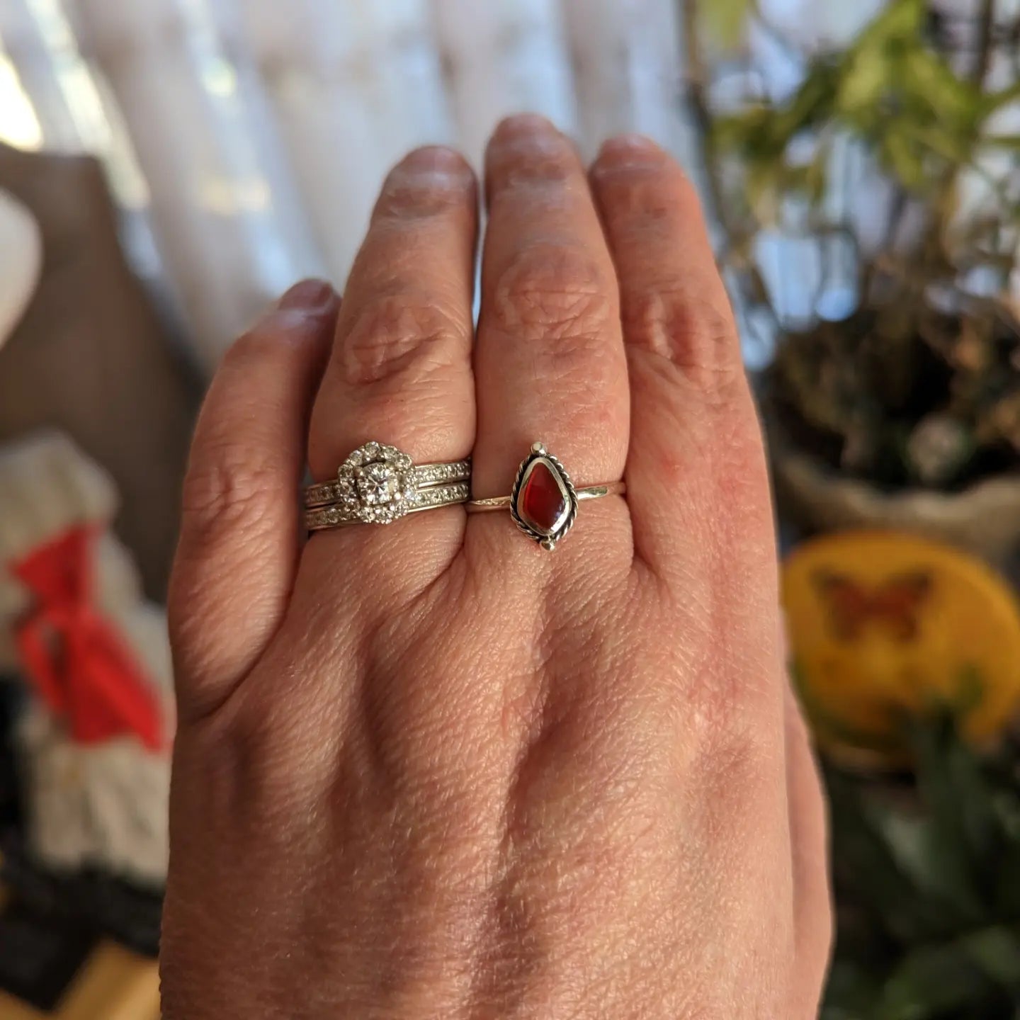 Red Agate Dainty Teardrop Ring - GROUNDING, PROTECTION, PROSPERITY