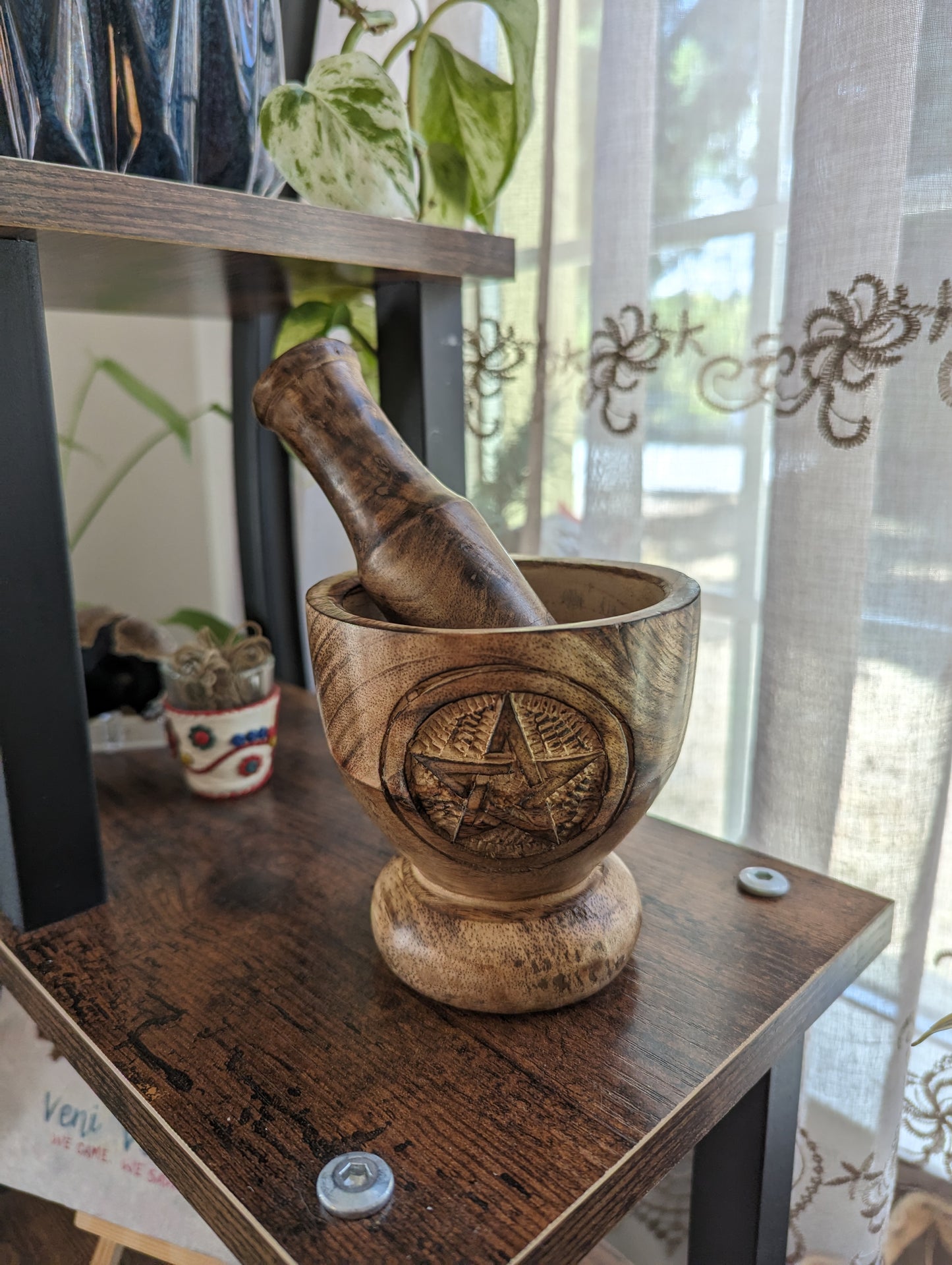 Wooden Mortar & Pestle (Pentagram)