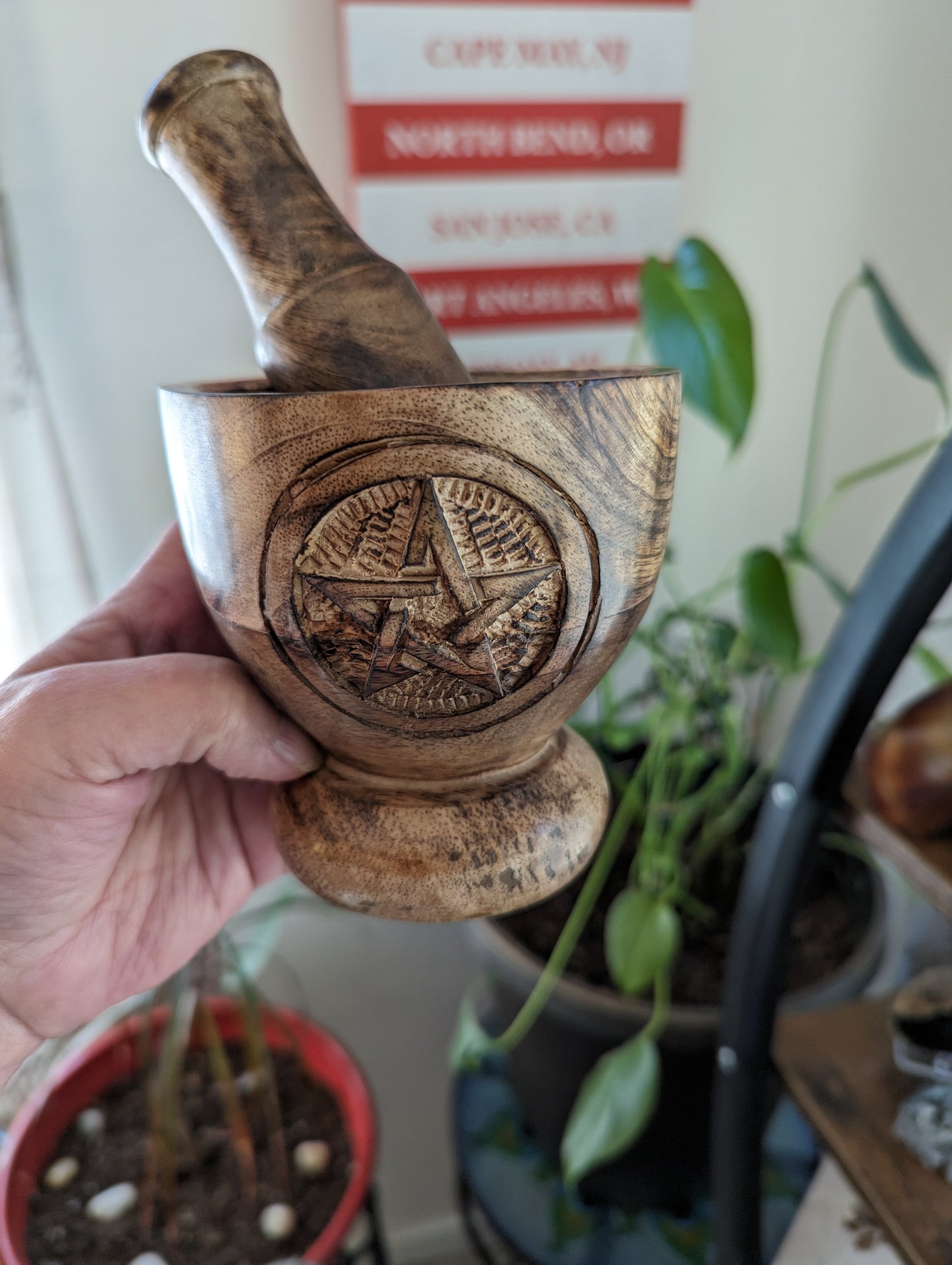 Wooden Mortar & Pestle (Pentagram)