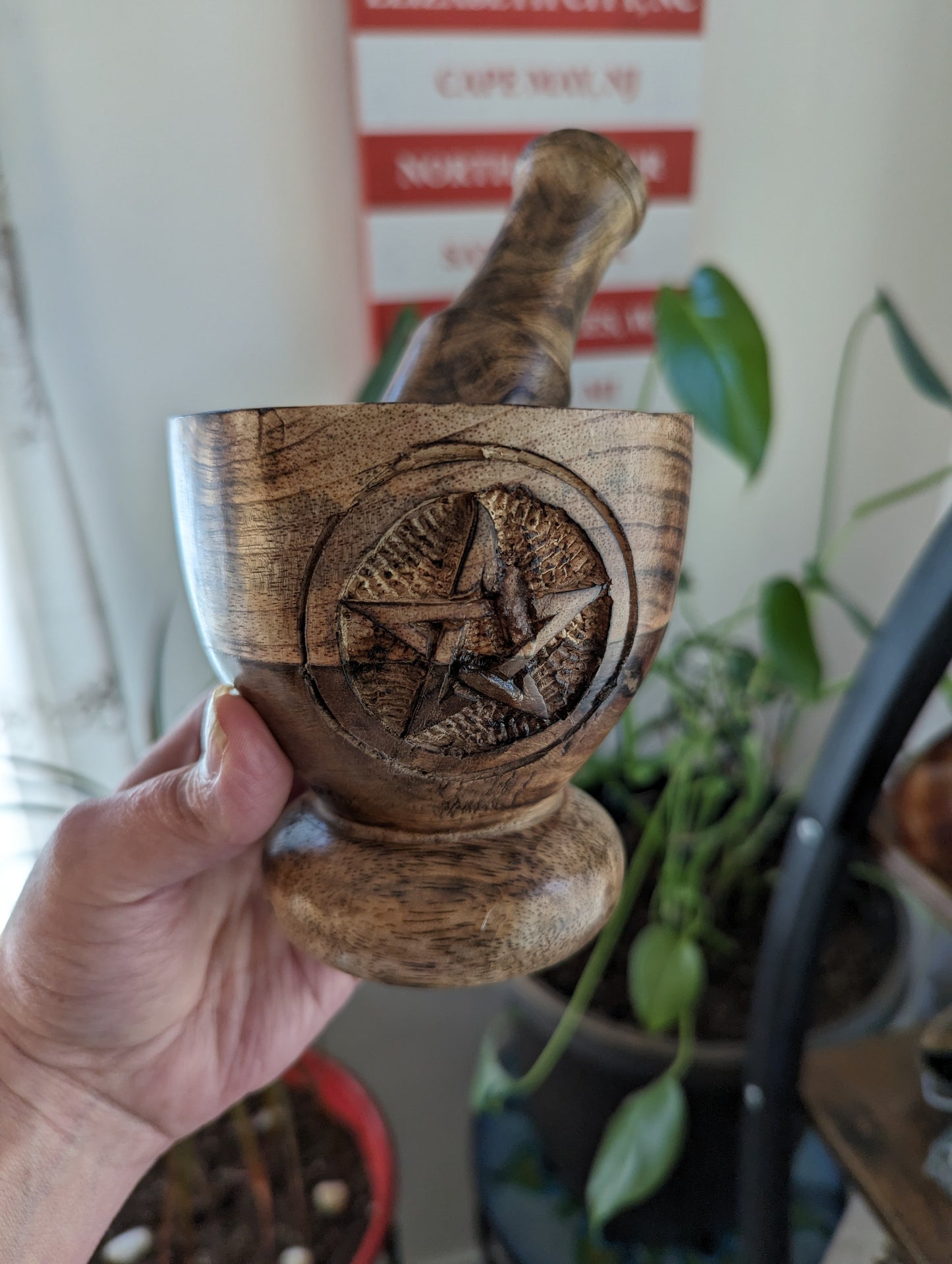 Wooden Mortar & Pestle (Pentagram)