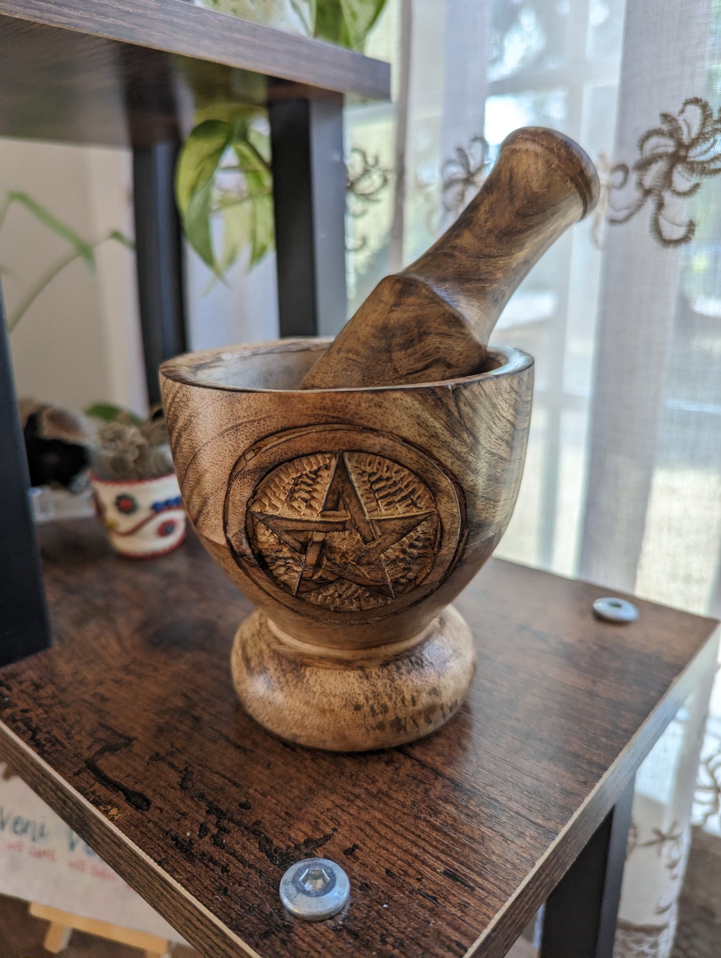 Wooden Mortar & Pestle (Pentagram)