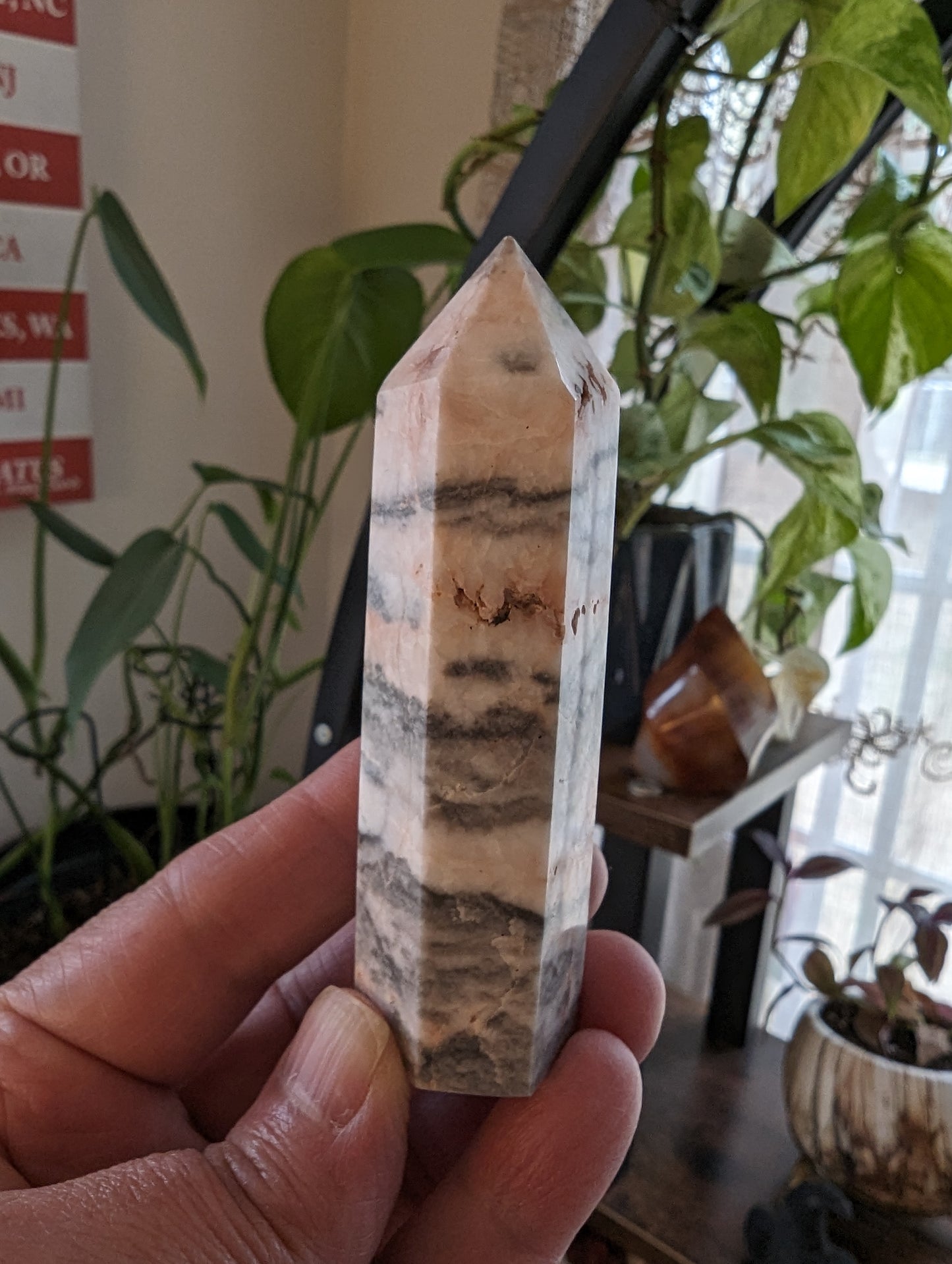 Pink Zebra Jasper Energy Tower - CALM, STILLNESS, JOY