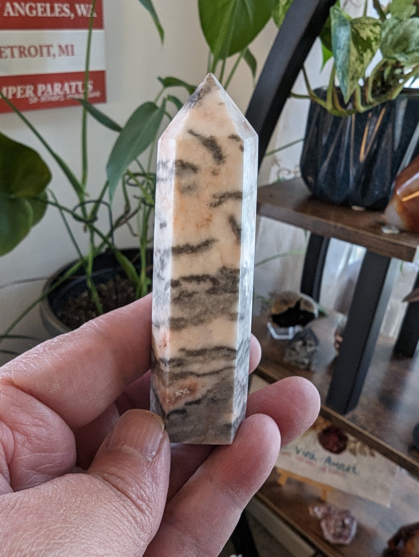 Pink Zebra Jasper Energy Tower - CALM, STILLNESS, JOY