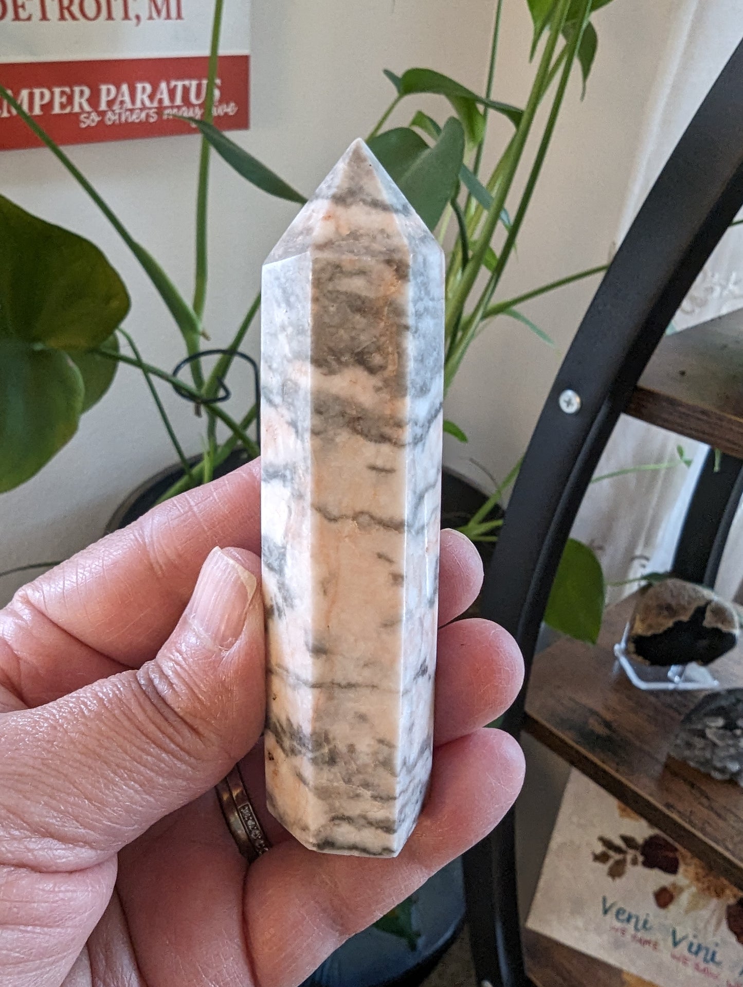 Pink Zebra Jasper Energy Tower - CALM, STILLNESS, JOY