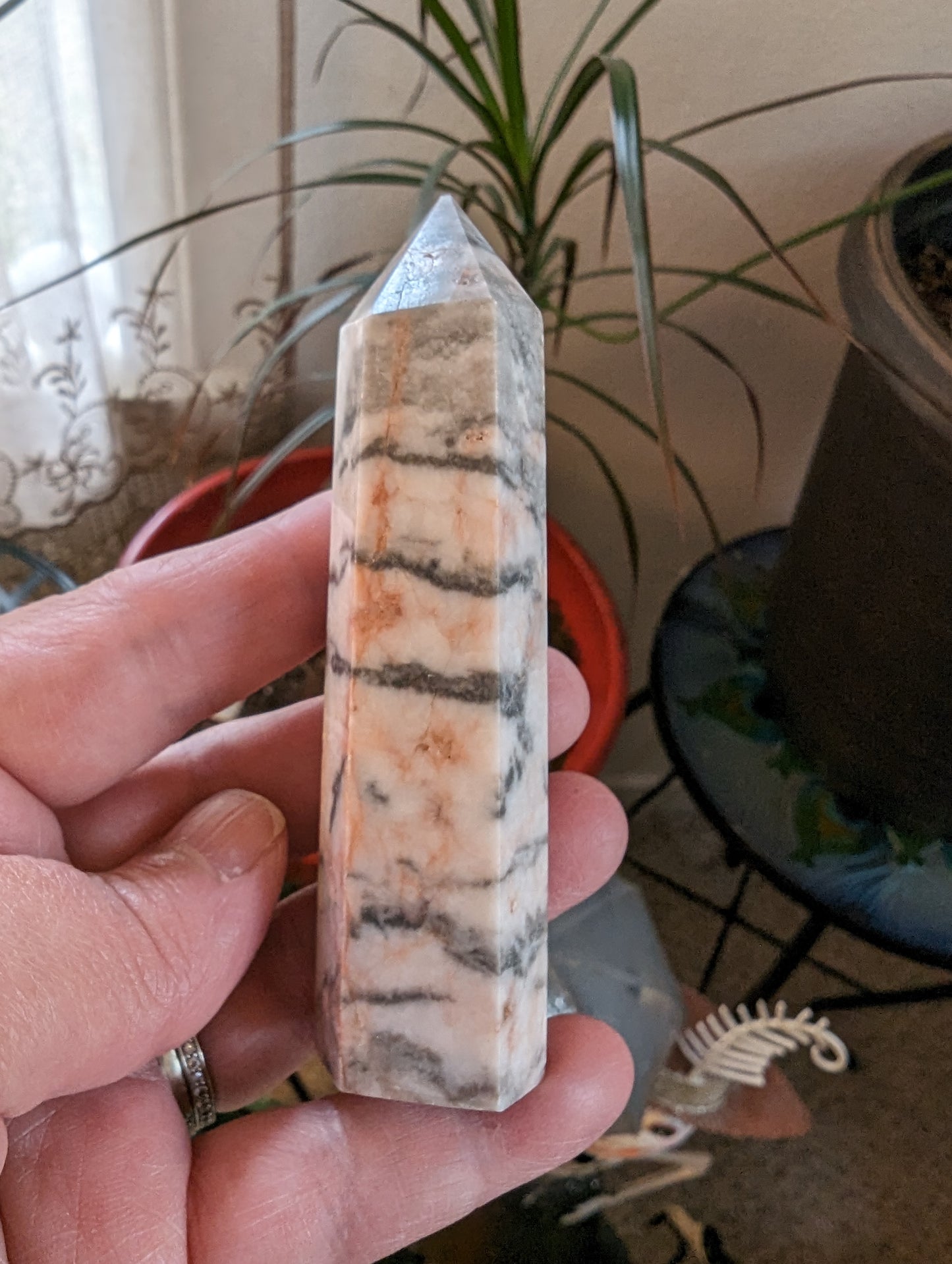 Pink Zebra Jasper Energy Tower - CALM, STILLNESS, JOY