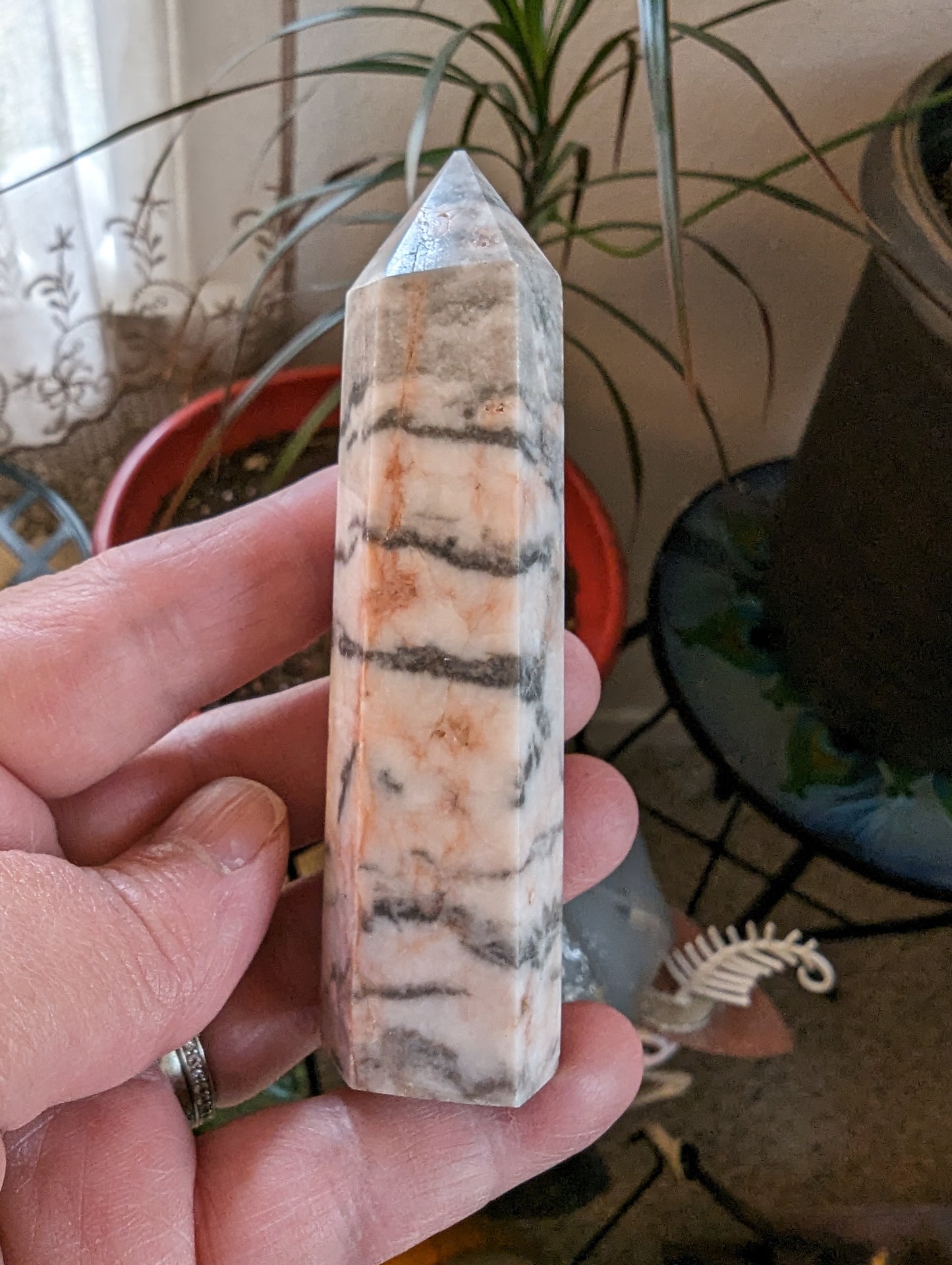 Pink Zebra Jasper Energy Tower - CALM, STILLNESS, JOY