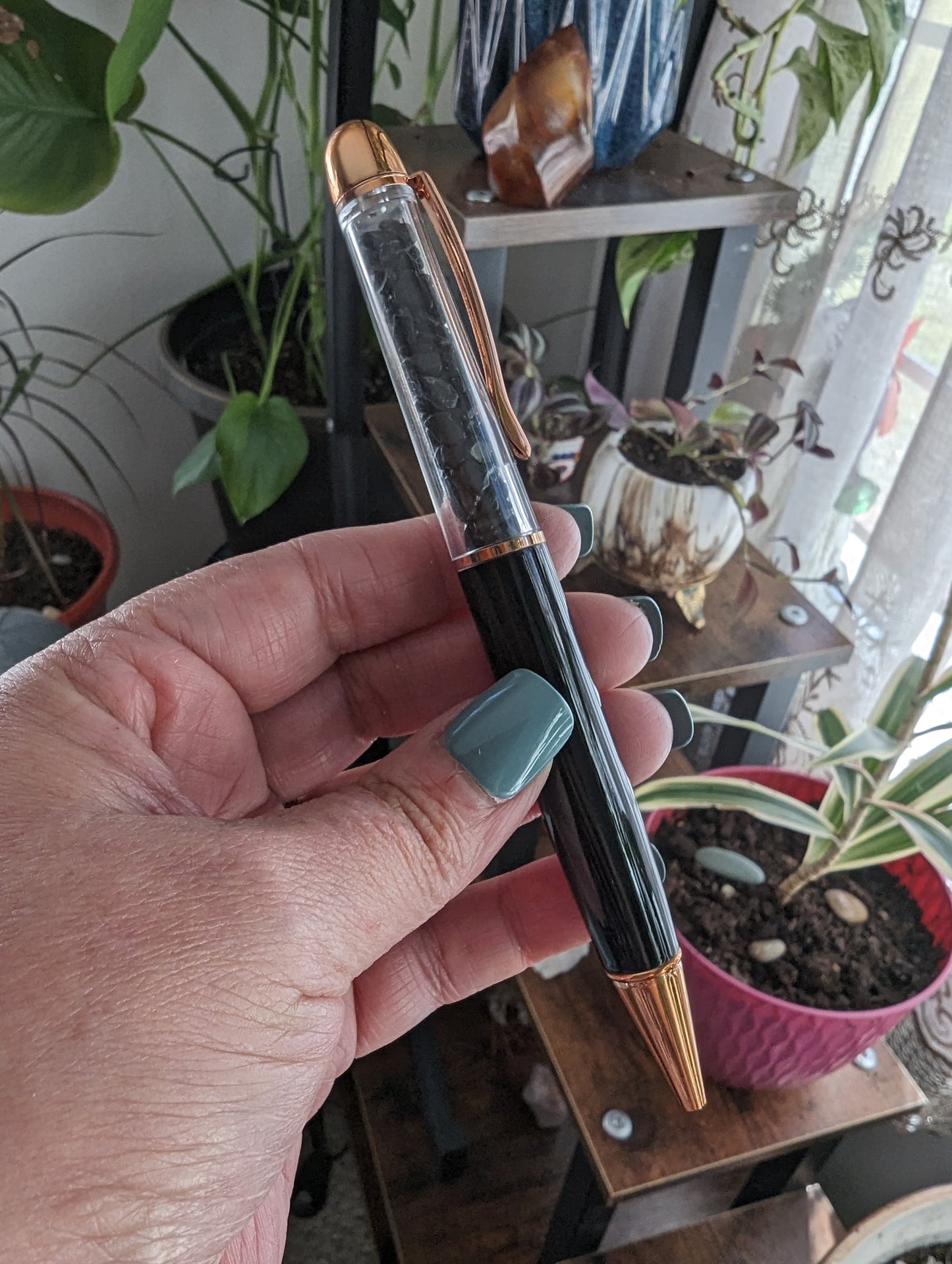 Black Tourmaline Crystal Writing Pens - PROTECTION, GROUNDING, CALMING