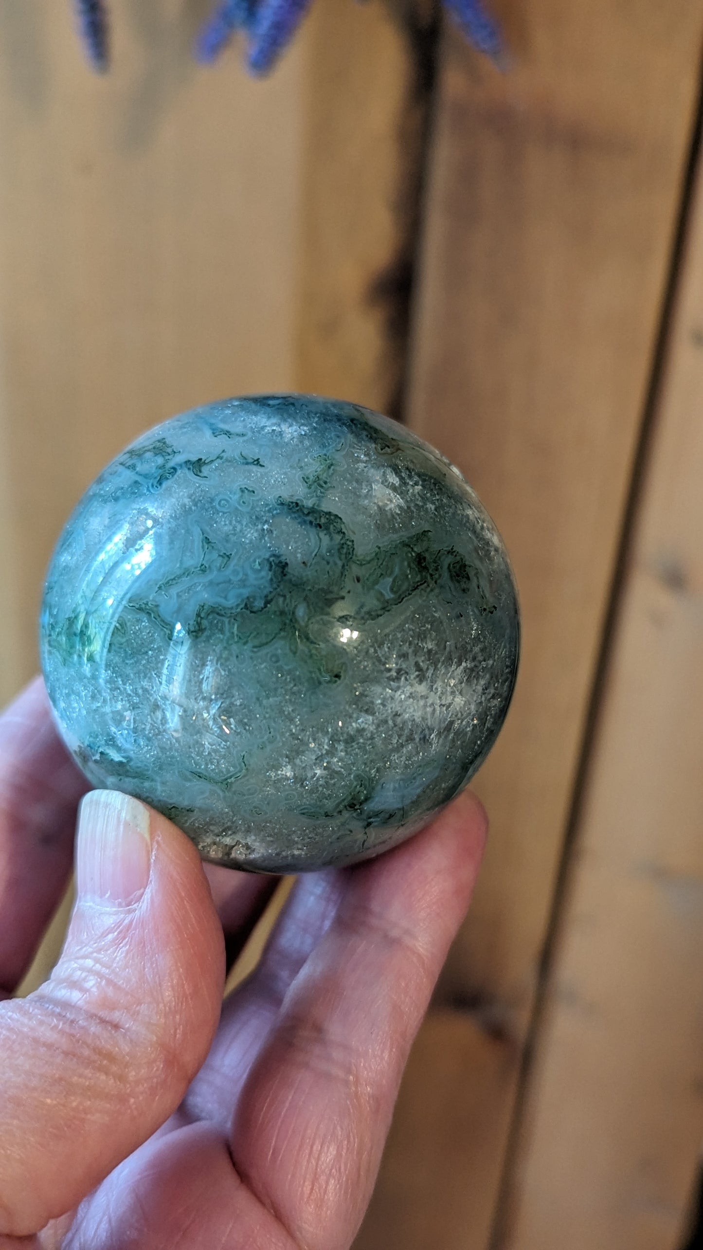 Moss Agate Sphere - PROSPERITY, SUCCESS, ABUNDANCE, CONGENIALITY, COMPATIBILITY, HEALING