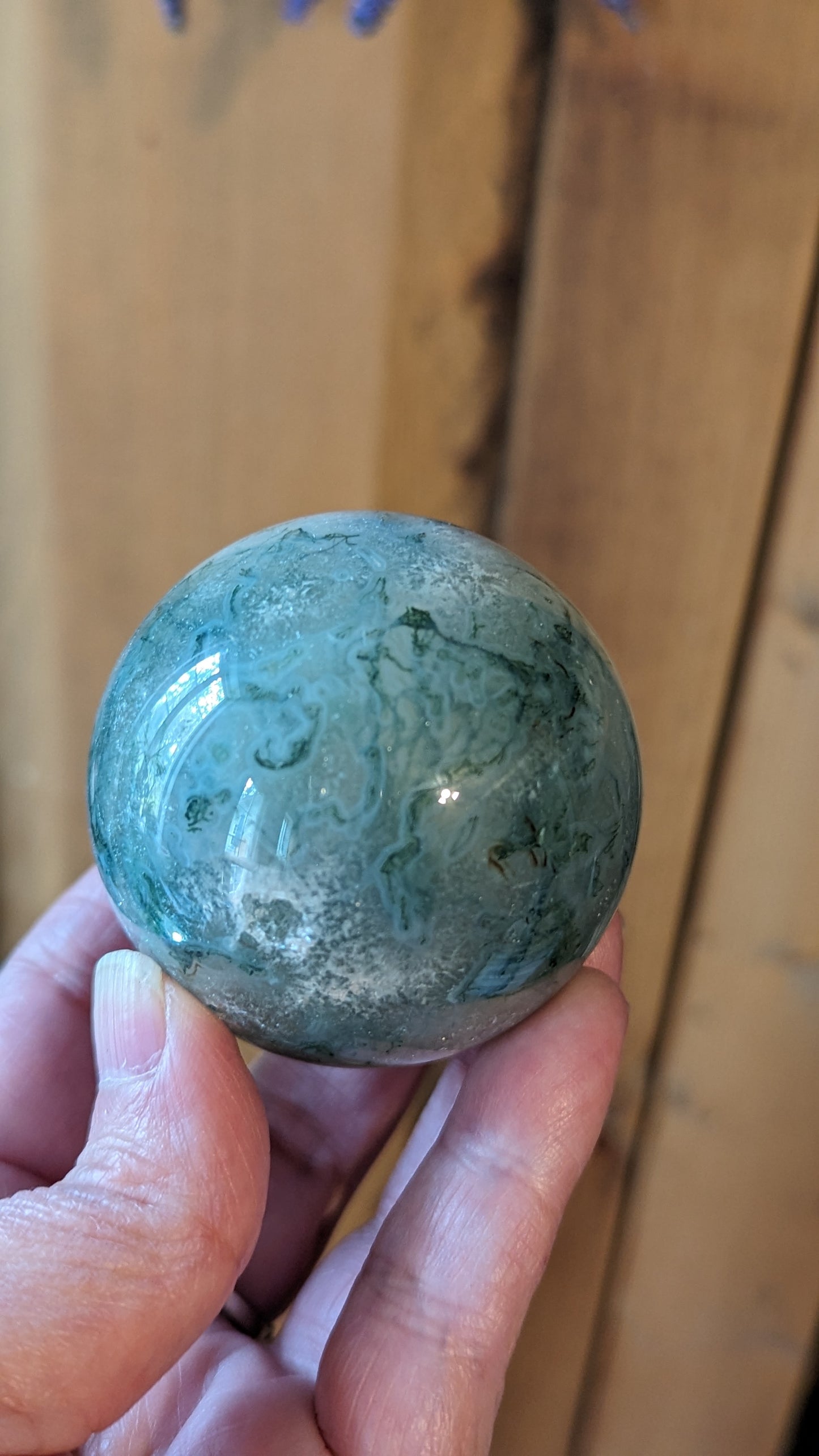 Moss Agate Sphere - PROSPERITY, SUCCESS, ABUNDANCE, CONGENIALITY, COMPATIBILITY, HEALING