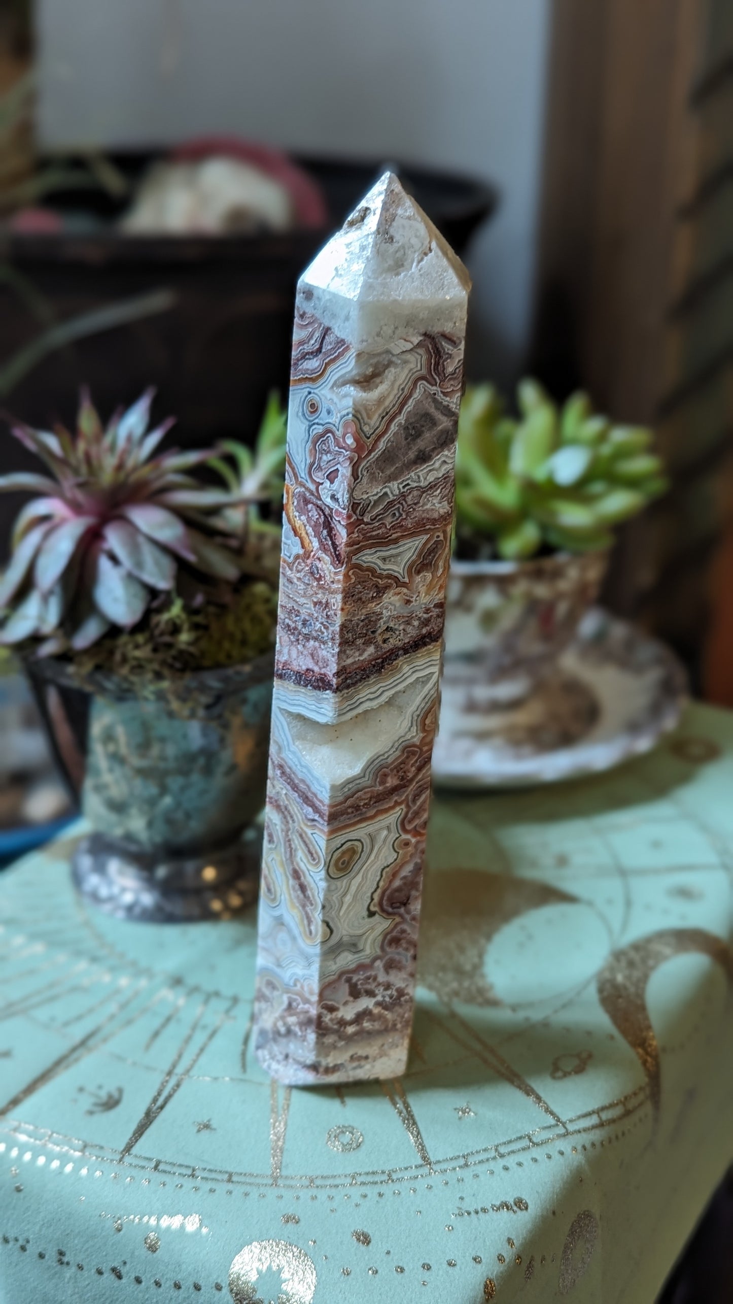 Crazy Lace Agate Energy Tower (Mexican Agate) - PROTECTION, UNITY, INNOCENCE, TRANSFORMATION