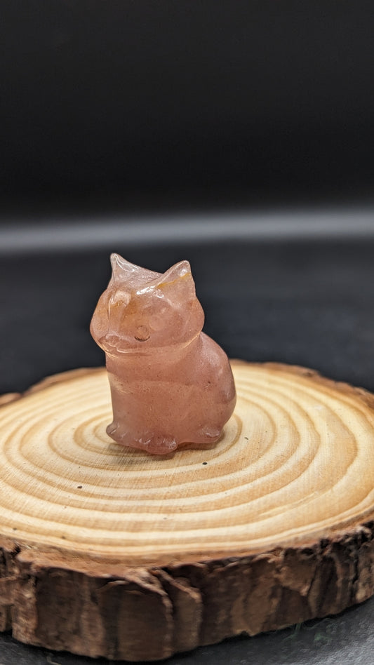 Sitting Cat (Strawberry Quartz) - GRATITUDE, UNIVERSAL LOVE, HARMONY