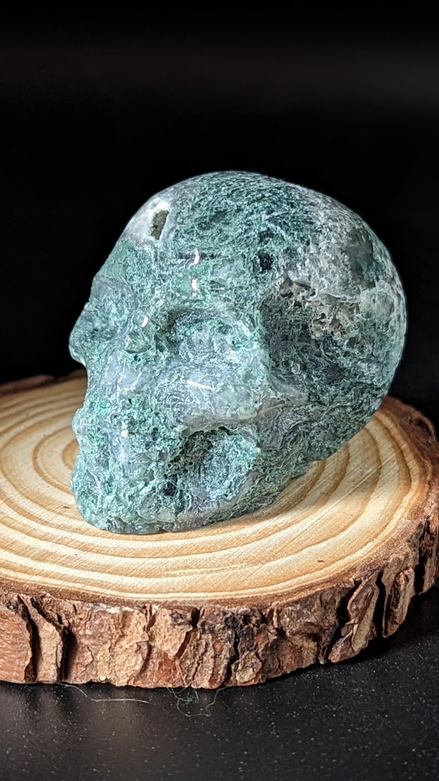 Moss Agate Skull - PROSPERITY, SUCCESS, ABUNDANCE, CONGENIALITY, COMPATIBILITY, HEALING