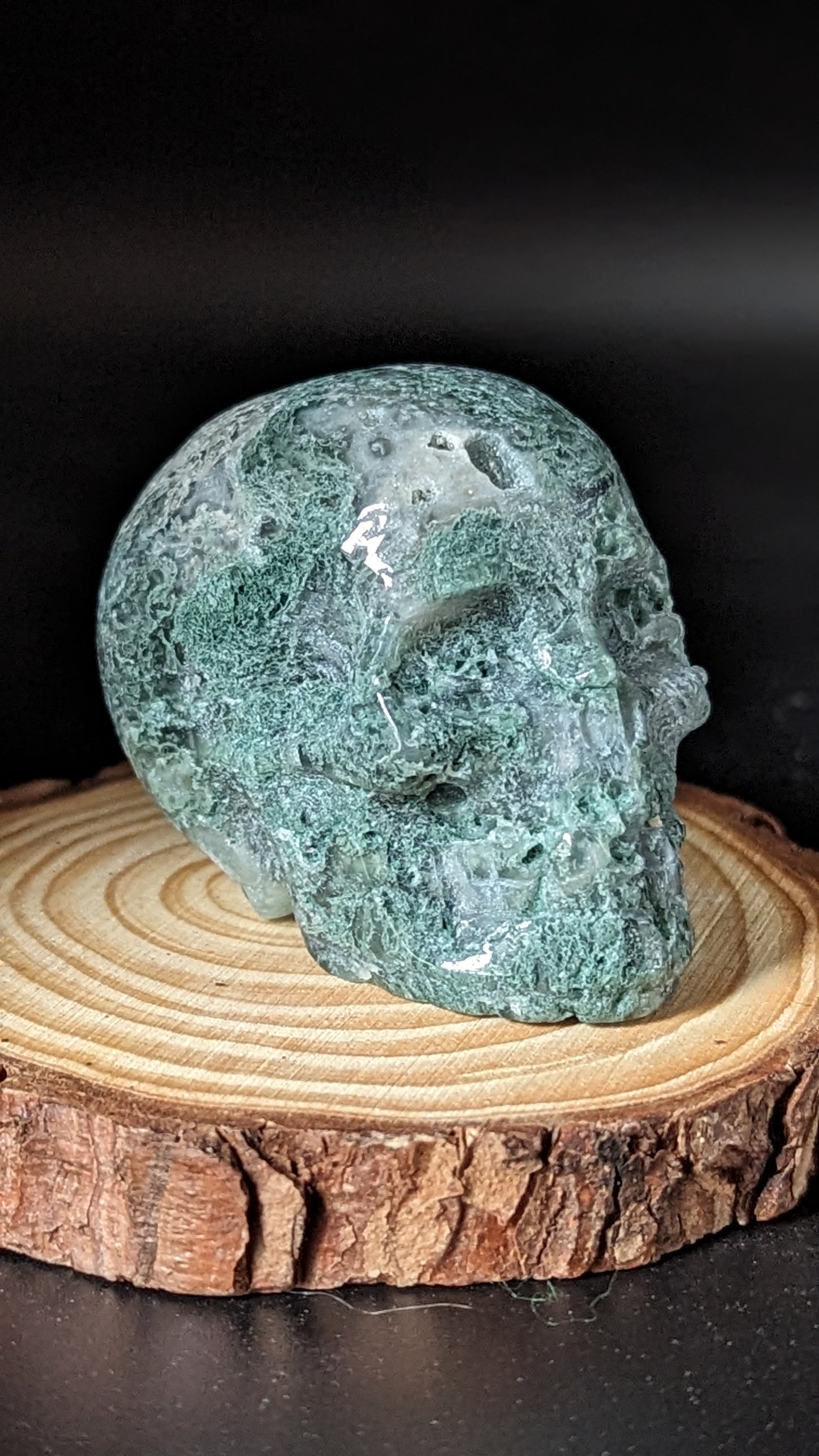 Moss Agate Skull - PROSPERITY, SUCCESS, ABUNDANCE, CONGENIALITY, COMPATIBILITY, HEALING