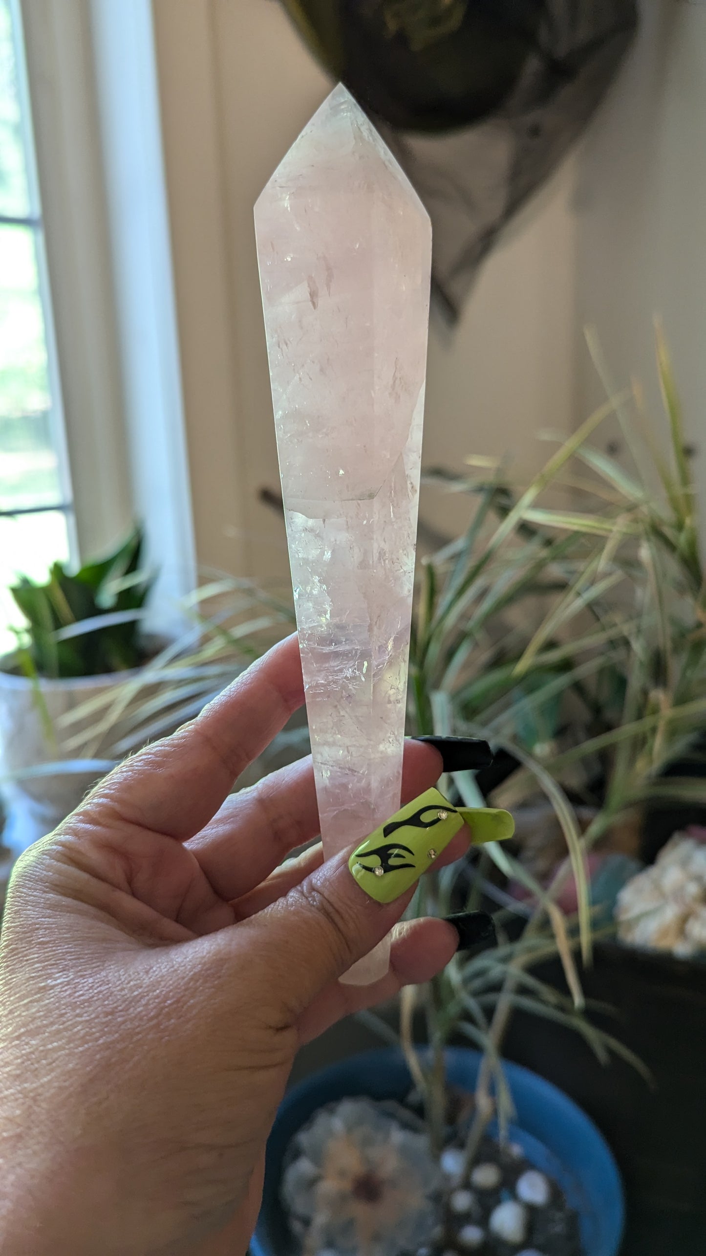 Rose Quartz Wand w/stand - EMPATHY, COMPASSION, DEEP INNER HEALING