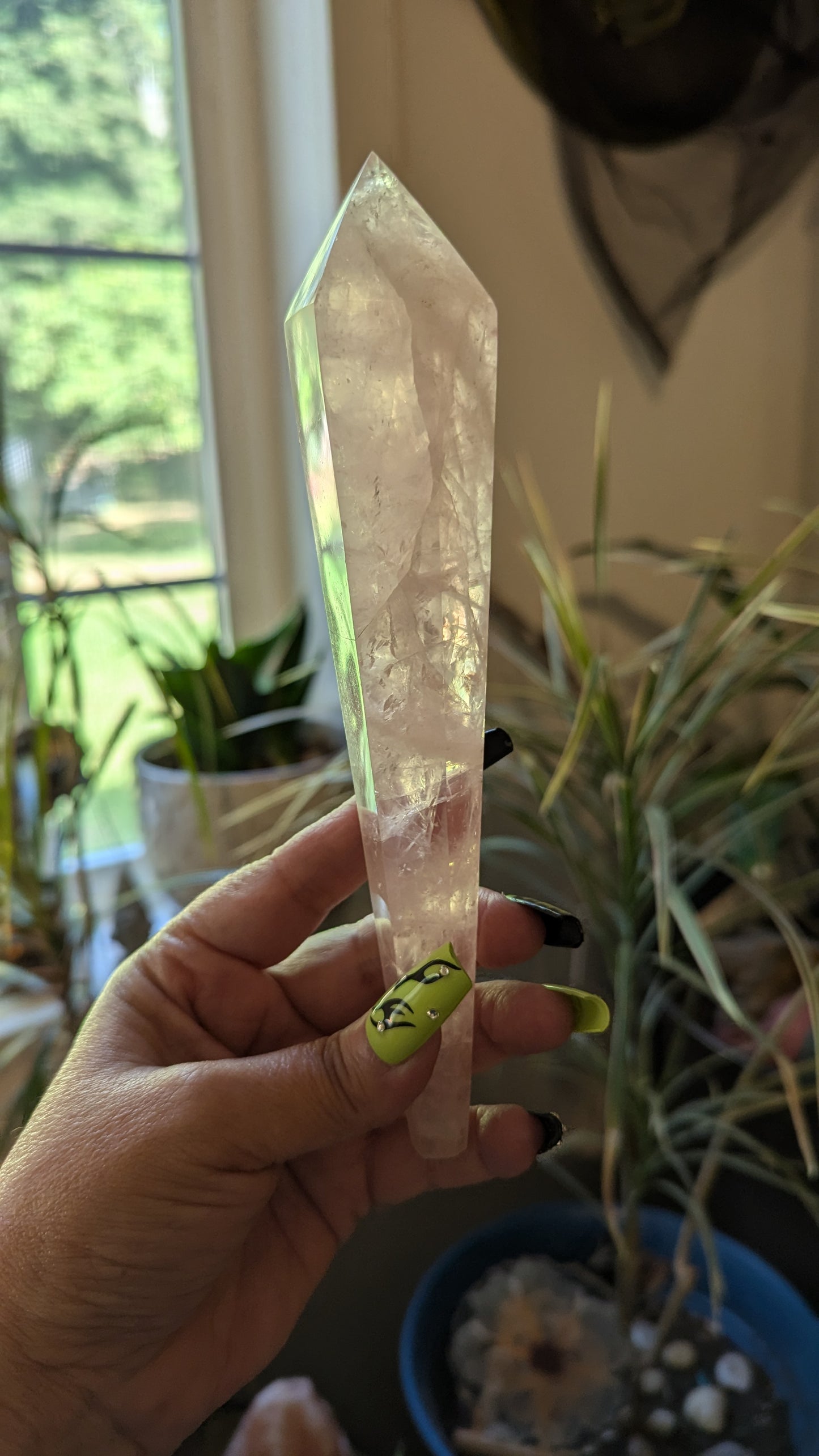 Rose Quartz Wand w/stand - EMPATHY, COMPASSION, DEEP INNER HEALING