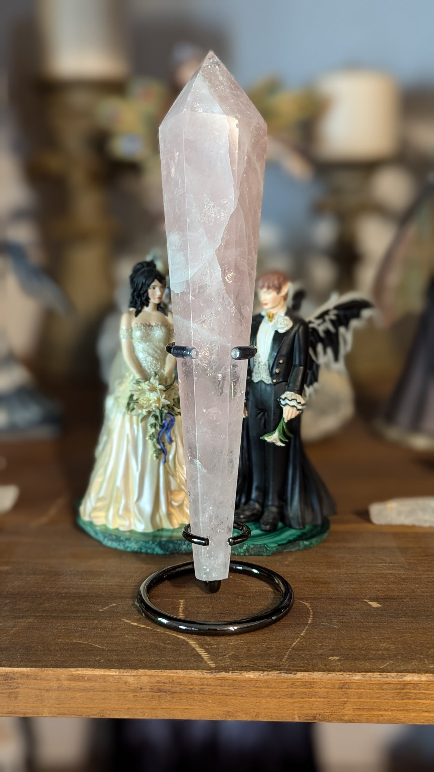 Rose Quartz Wand w/stand - EMPATHY, COMPASSION, DEEP INNER HEALING