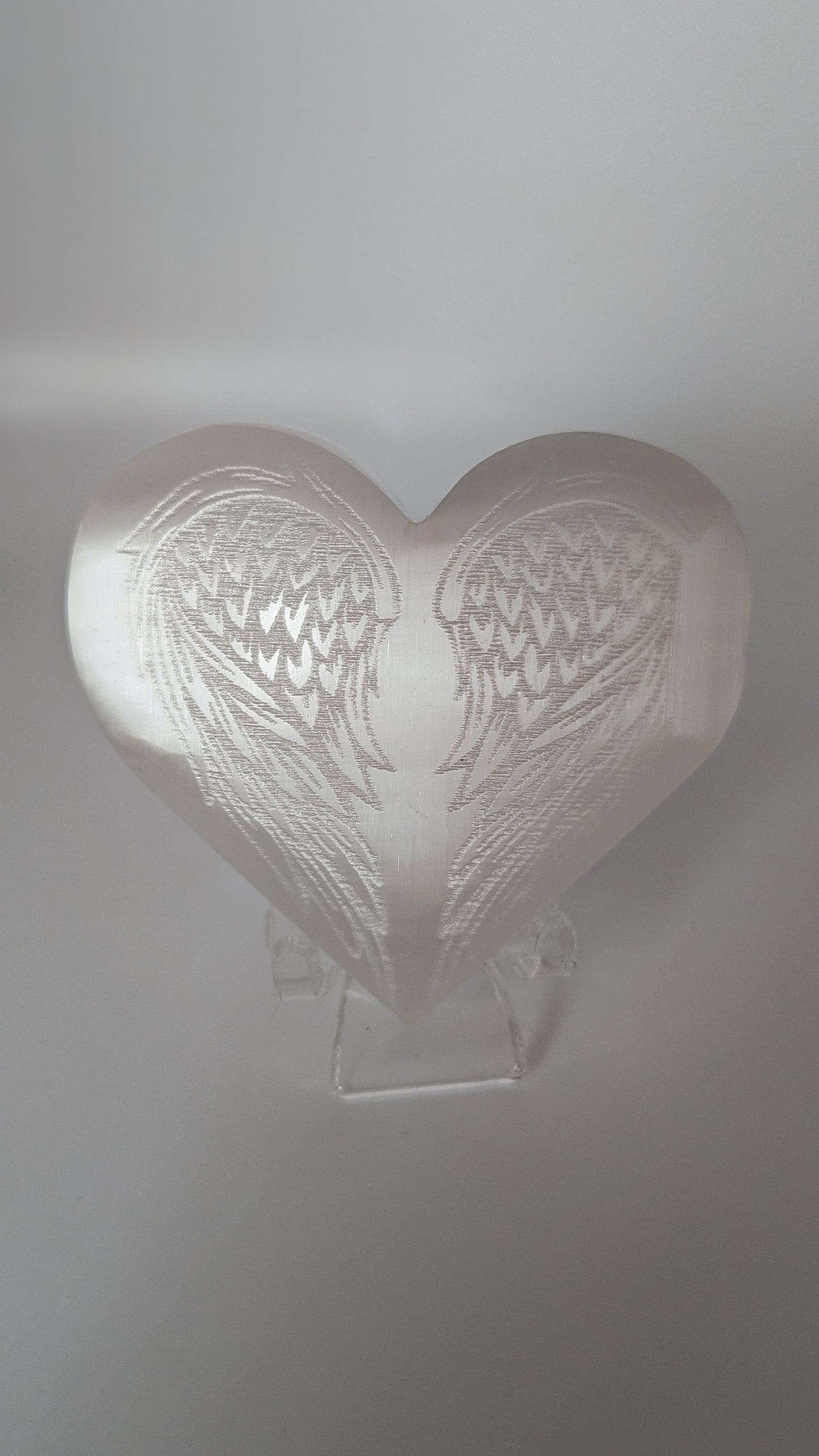 Satin Spar Heart with Wing Etching - PROTECTION, STRENGTH, HEALING