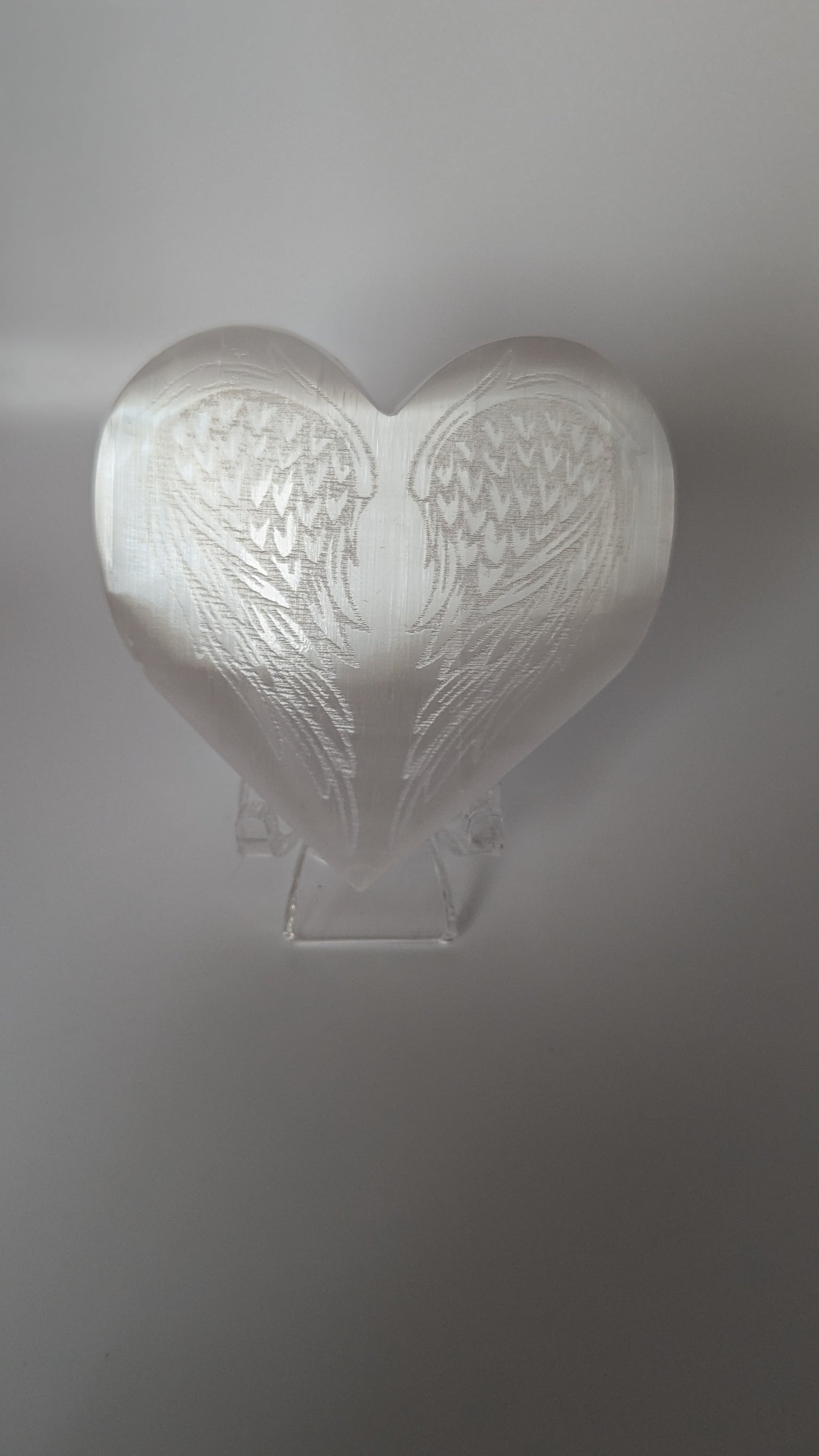 Satin Spar Heart with Wing Etching - PROTECTION, STRENGTH, HEALING