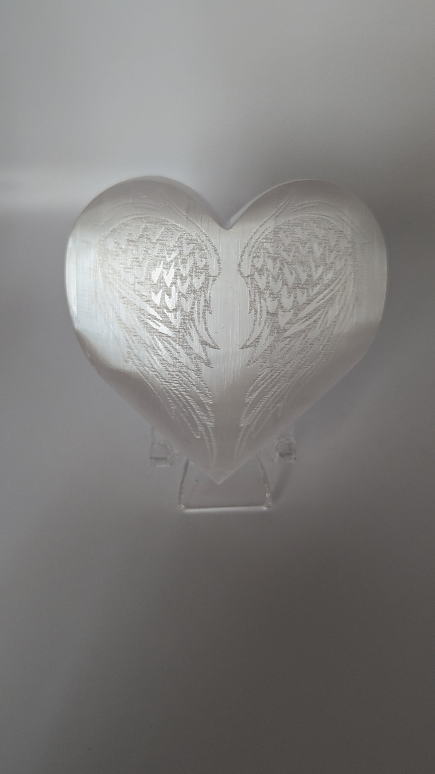 Satin Spar Heart with Wing Etching - PROTECTION, STRENGTH, HEALING