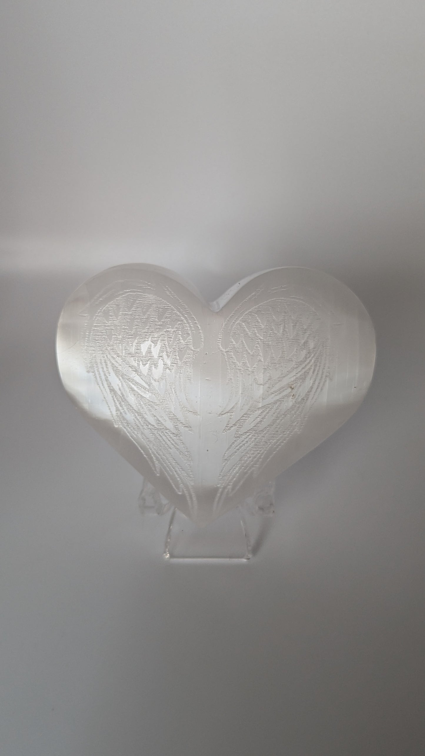 Satin Spar Heart with Wing Etching - PROTECTION, STRENGTH, HEALING