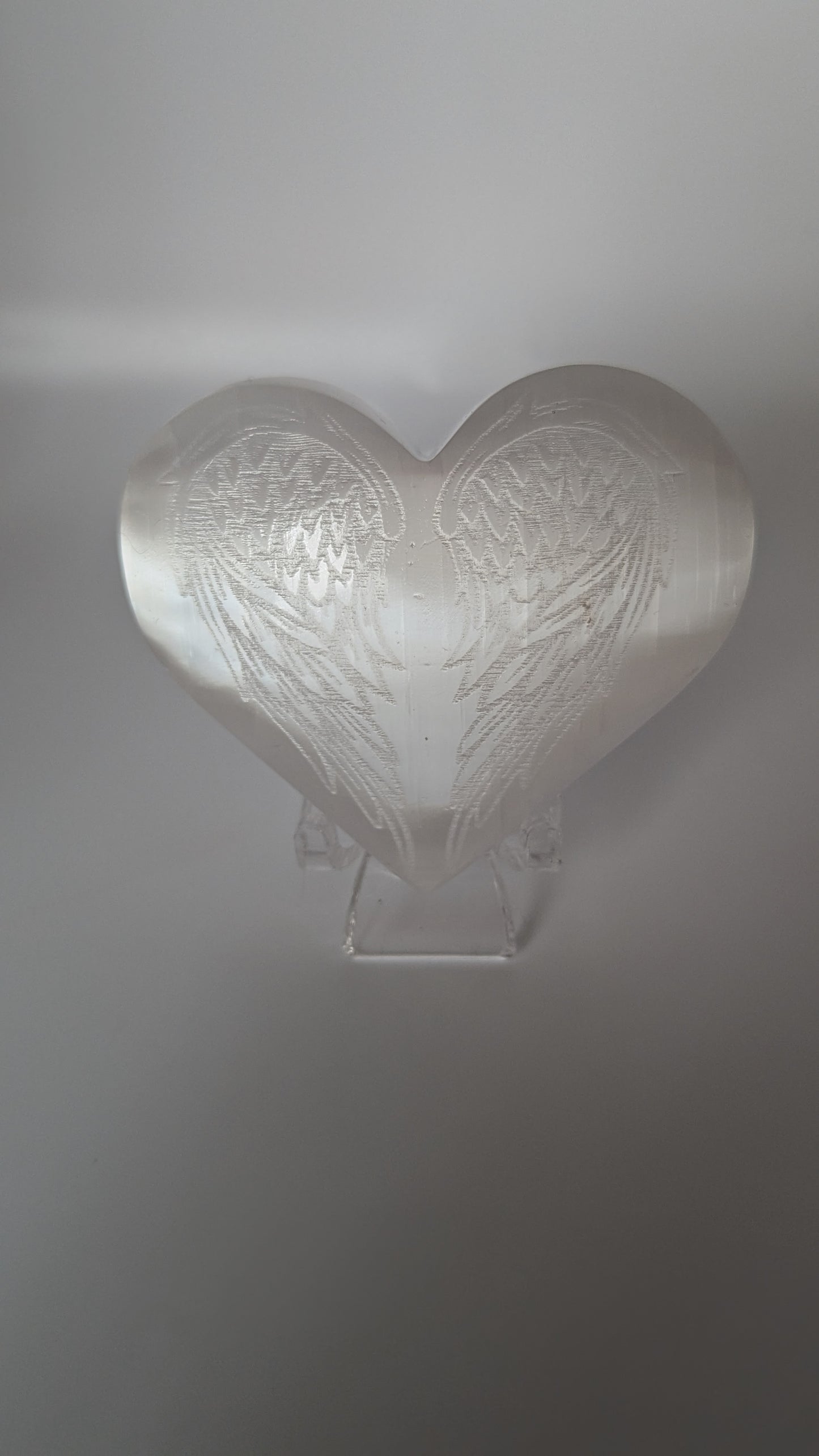 Satin Spar Heart with Wing Etching - PROTECTION, STRENGTH, HEALING