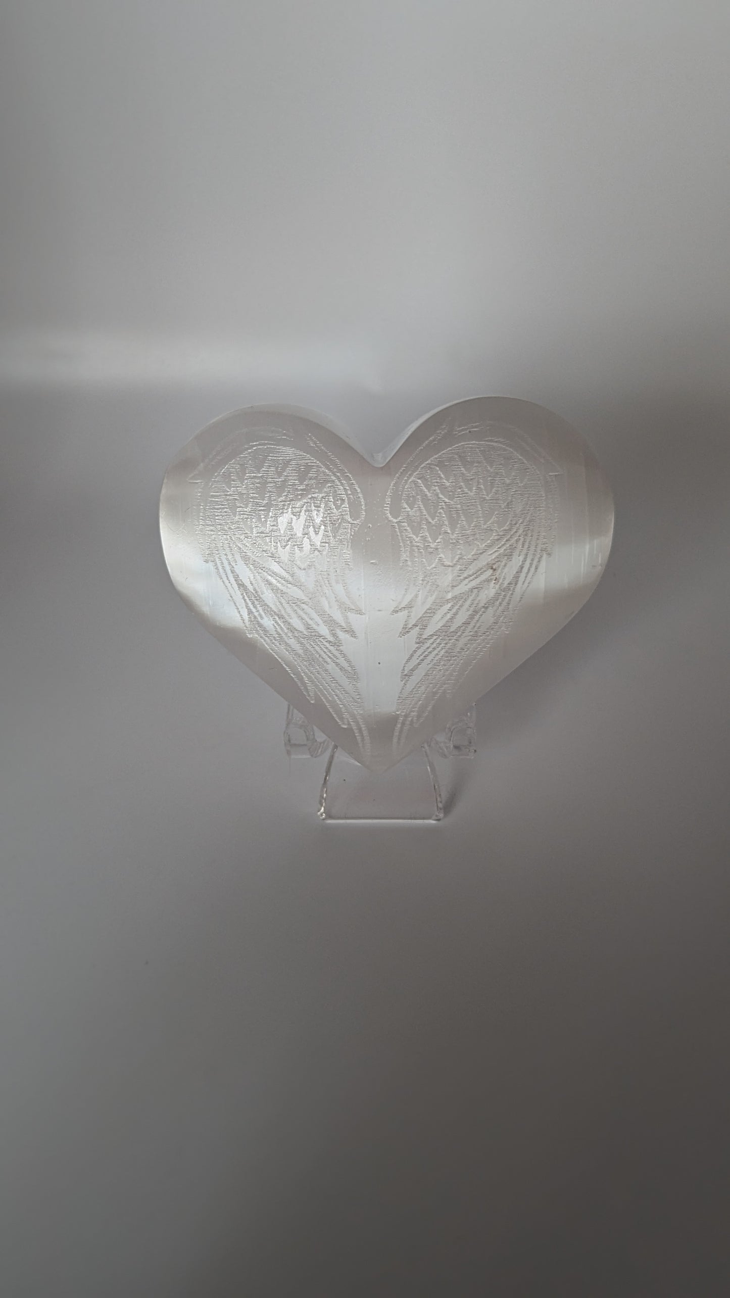 Satin Spar Heart with Wing Etching - PROTECTION, STRENGTH, HEALING