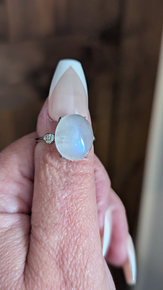 Moonstone Adjustable Ring Sterling Silver - INSPIRATION, INTUITION, BEGINNINGS