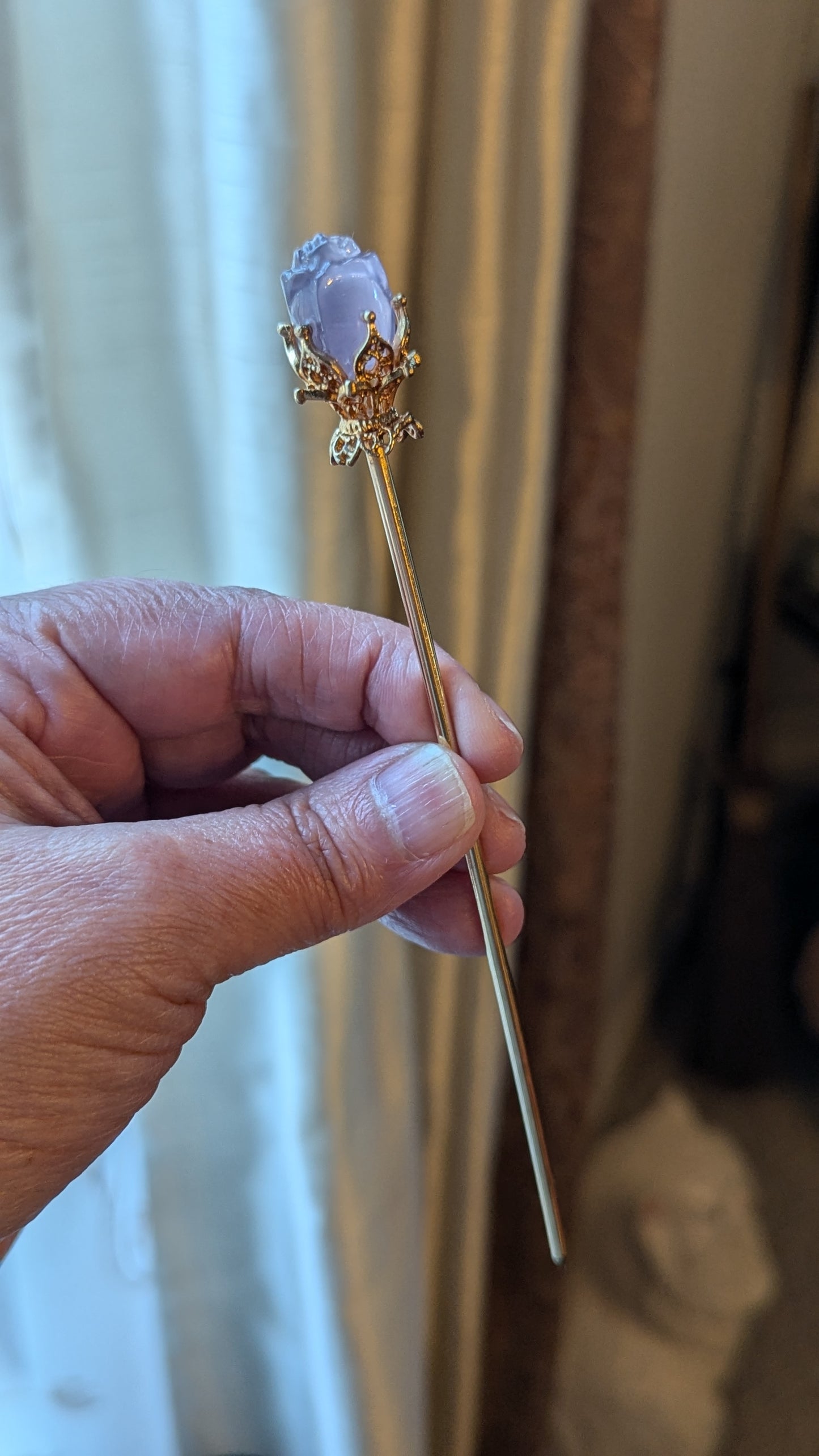 Fluorite Hair Pin Rose (Gold) - GROWTH, RE-ENERGIZE- HEALING