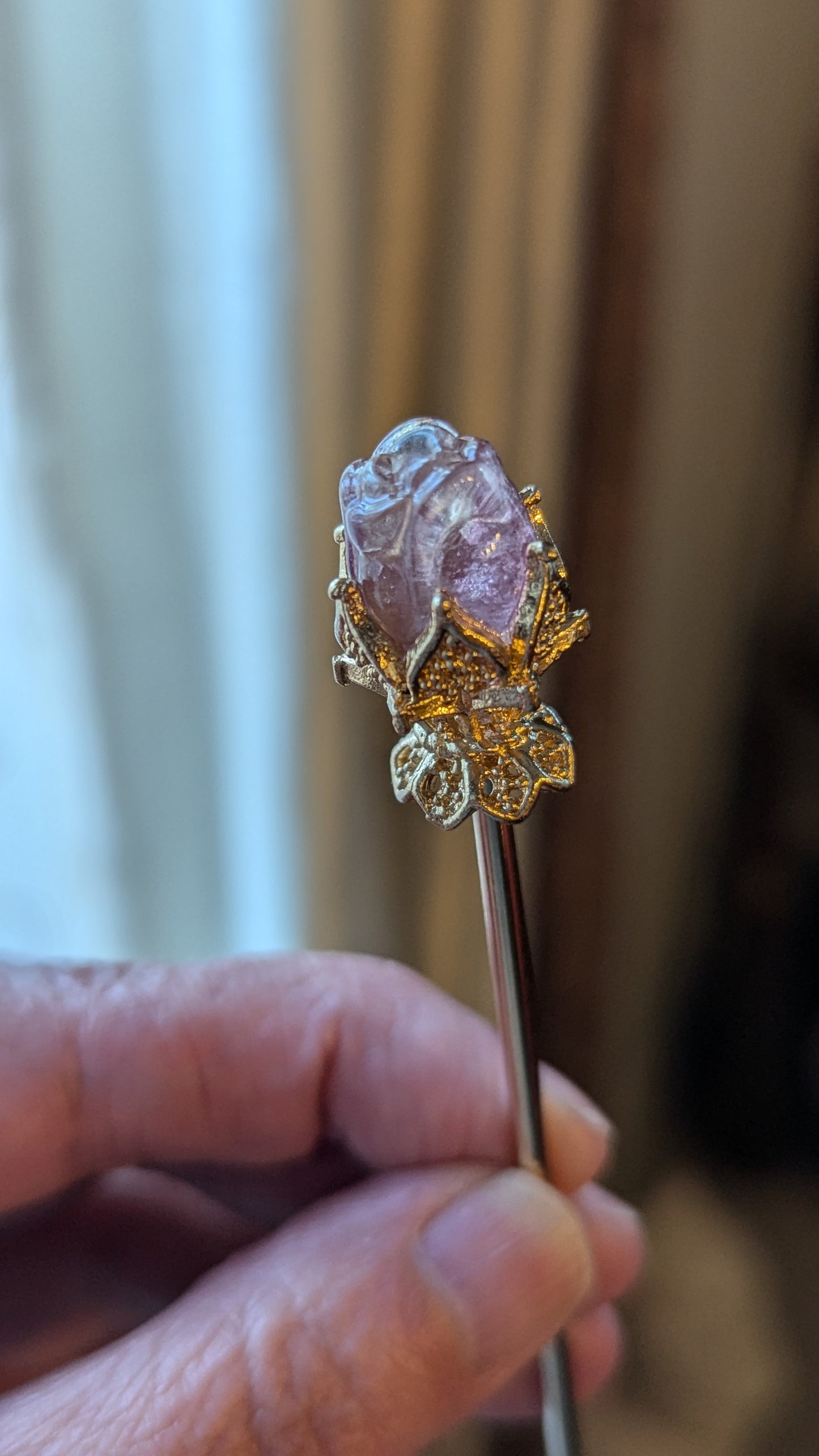 Fluorite Hair Pin Rose (Gold) - GROWTH, RE-ENERGIZE- HEALING