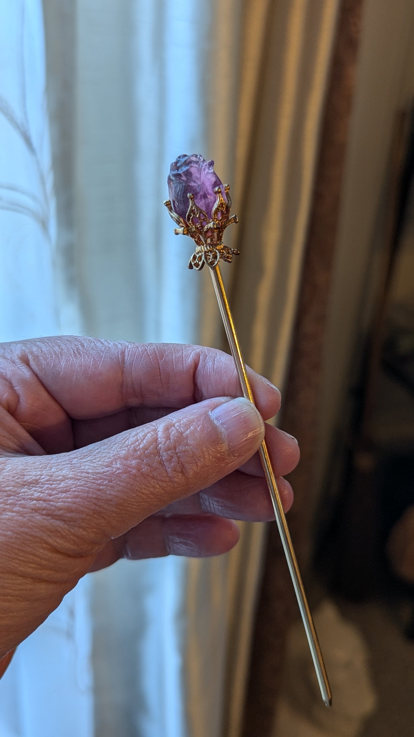 Fluorite Hair Pin Rose (Gold) - GROWTH, RE-ENERGIZE- HEALING