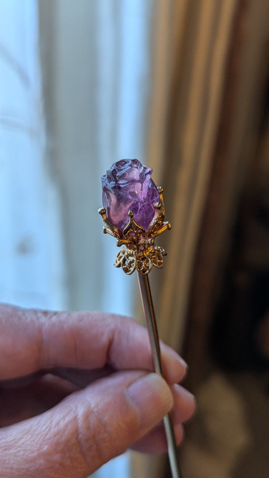 Fluorite Hair Pin Rose (Gold) - GROWTH, RE-ENERGIZE- HEALING