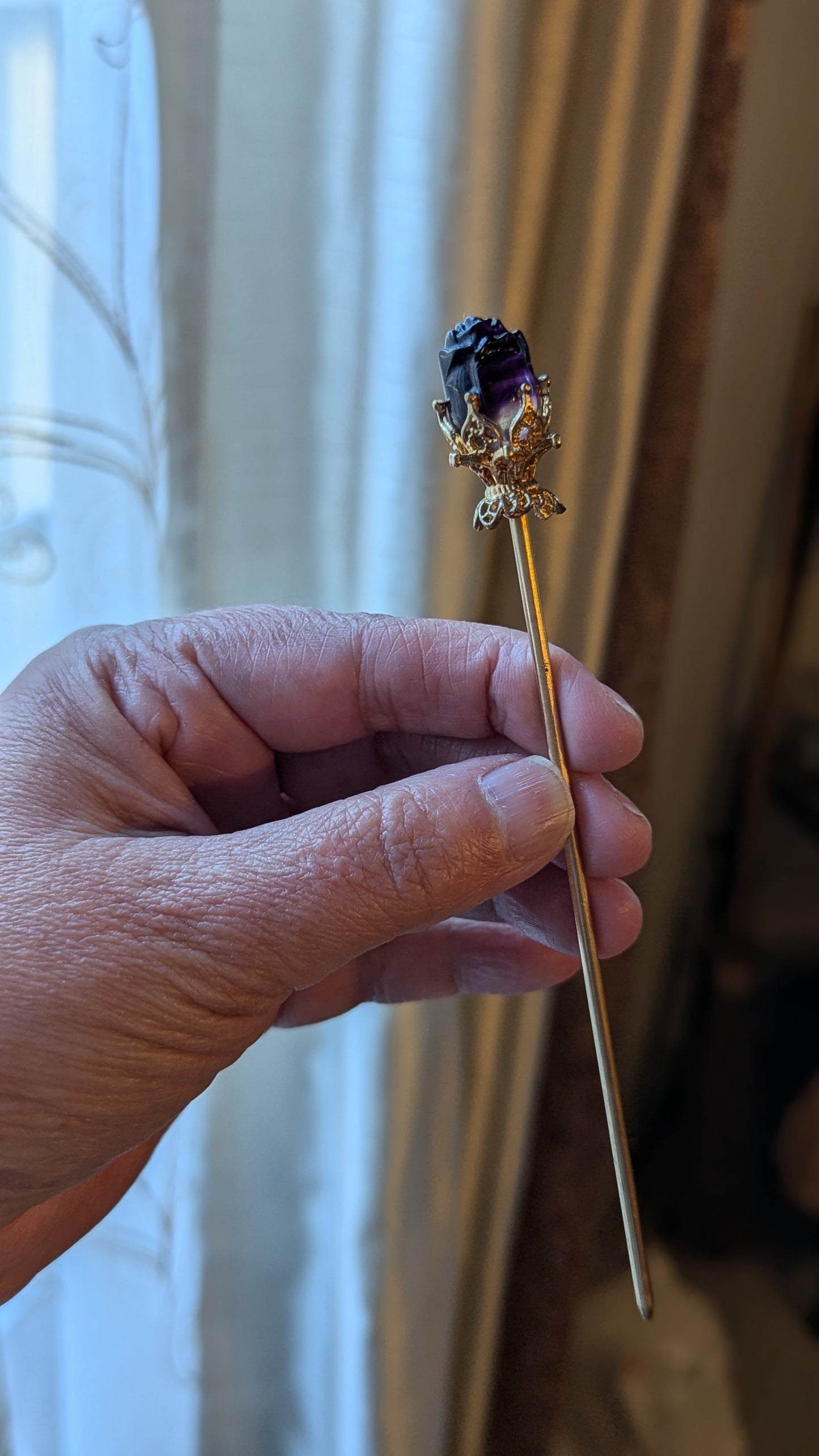 Fluorite Hair Pin Rose (Gold) - GROWTH, RE-ENERGIZE- HEALING