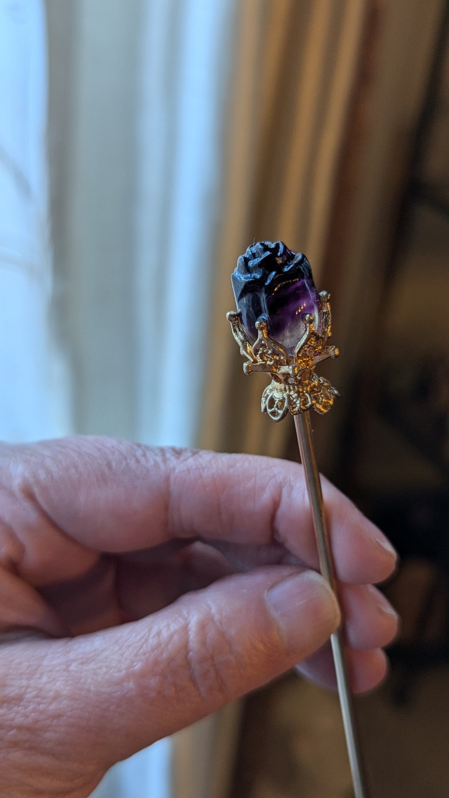 Fluorite Hair Pin Rose (Gold) - GROWTH, RE-ENERGIZE- HEALING