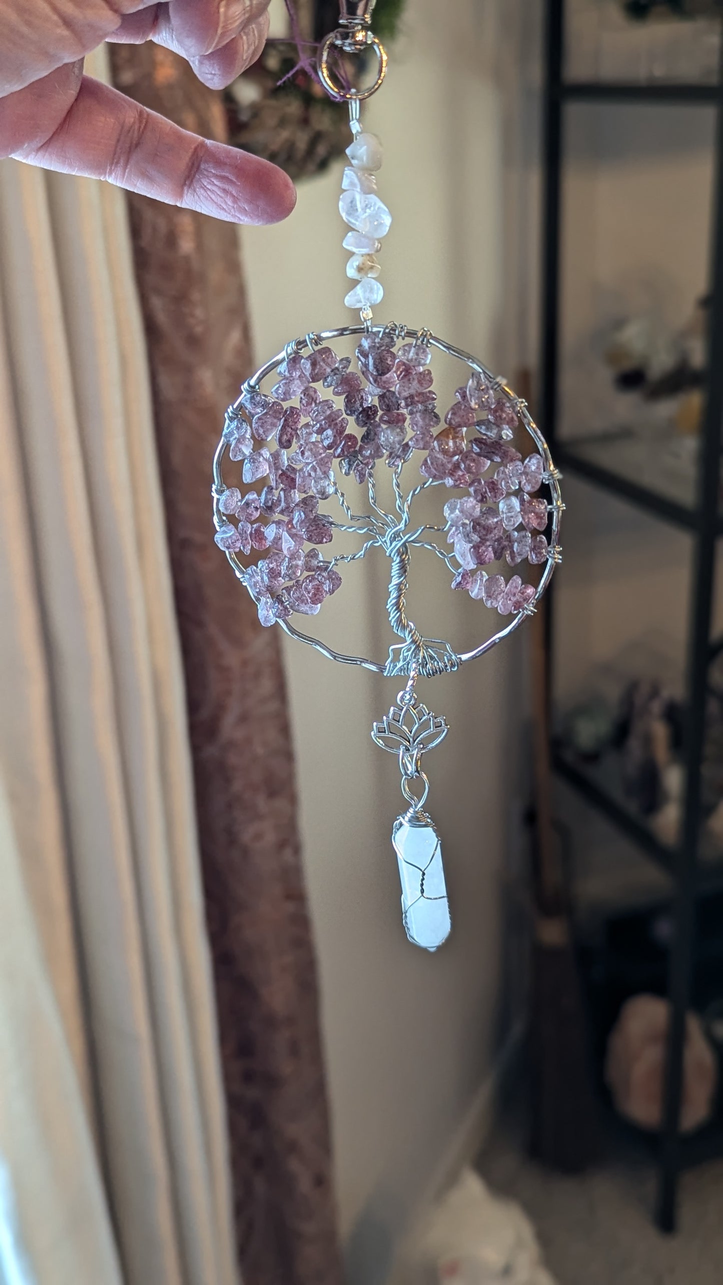 Suncatcher (Tree of Life) - Strawberry Quartz and Quartz