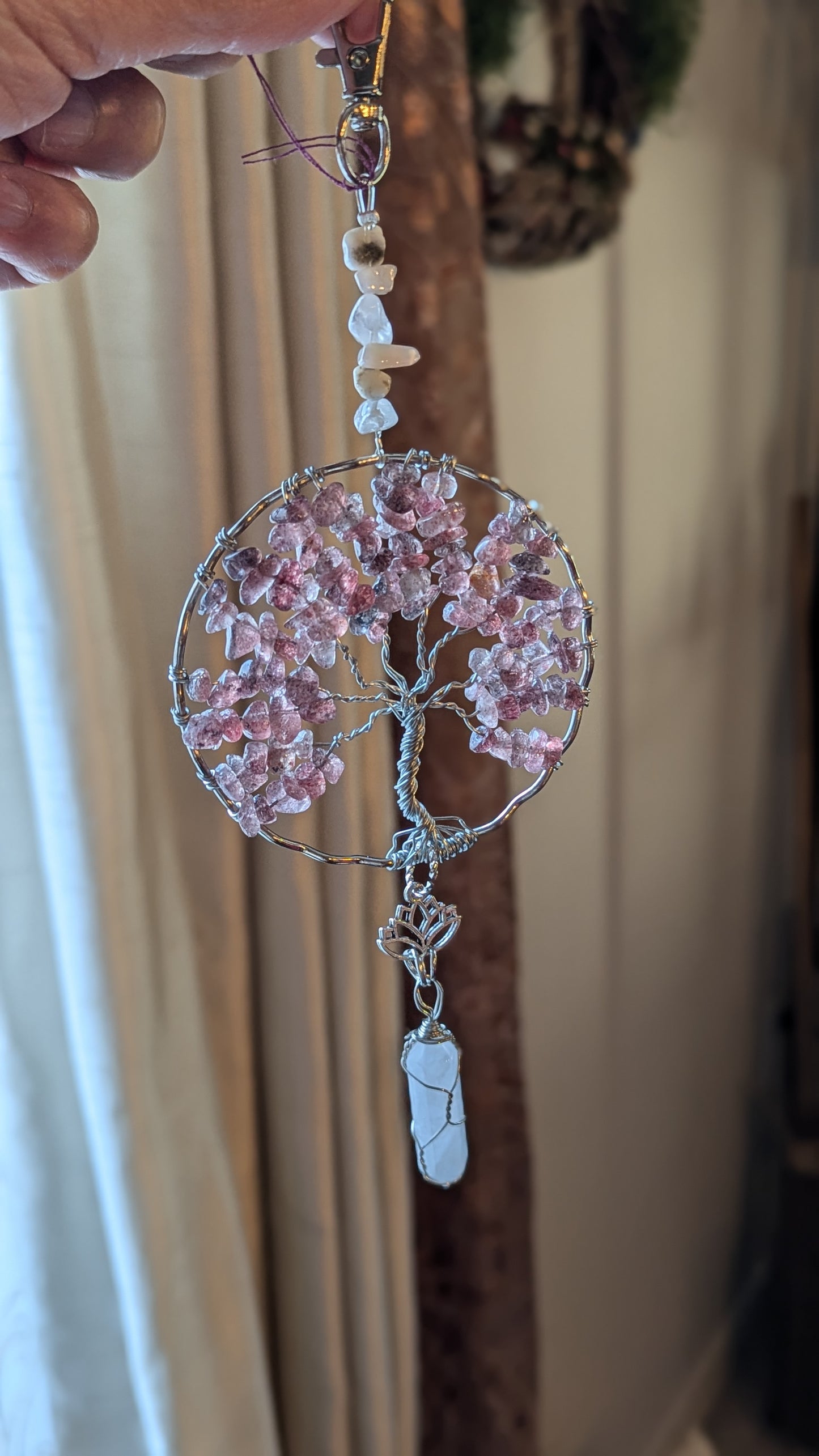 Suncatcher (Tree of Life) - Strawberry Quartz and Quartz