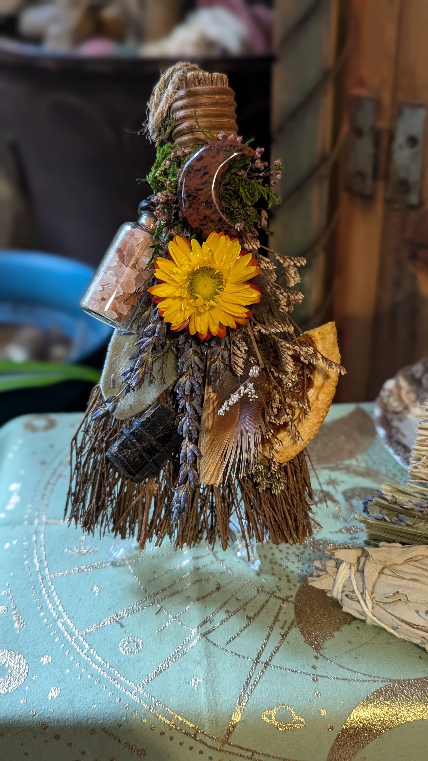 Smudging Broom with Sage Smudge (Protection)