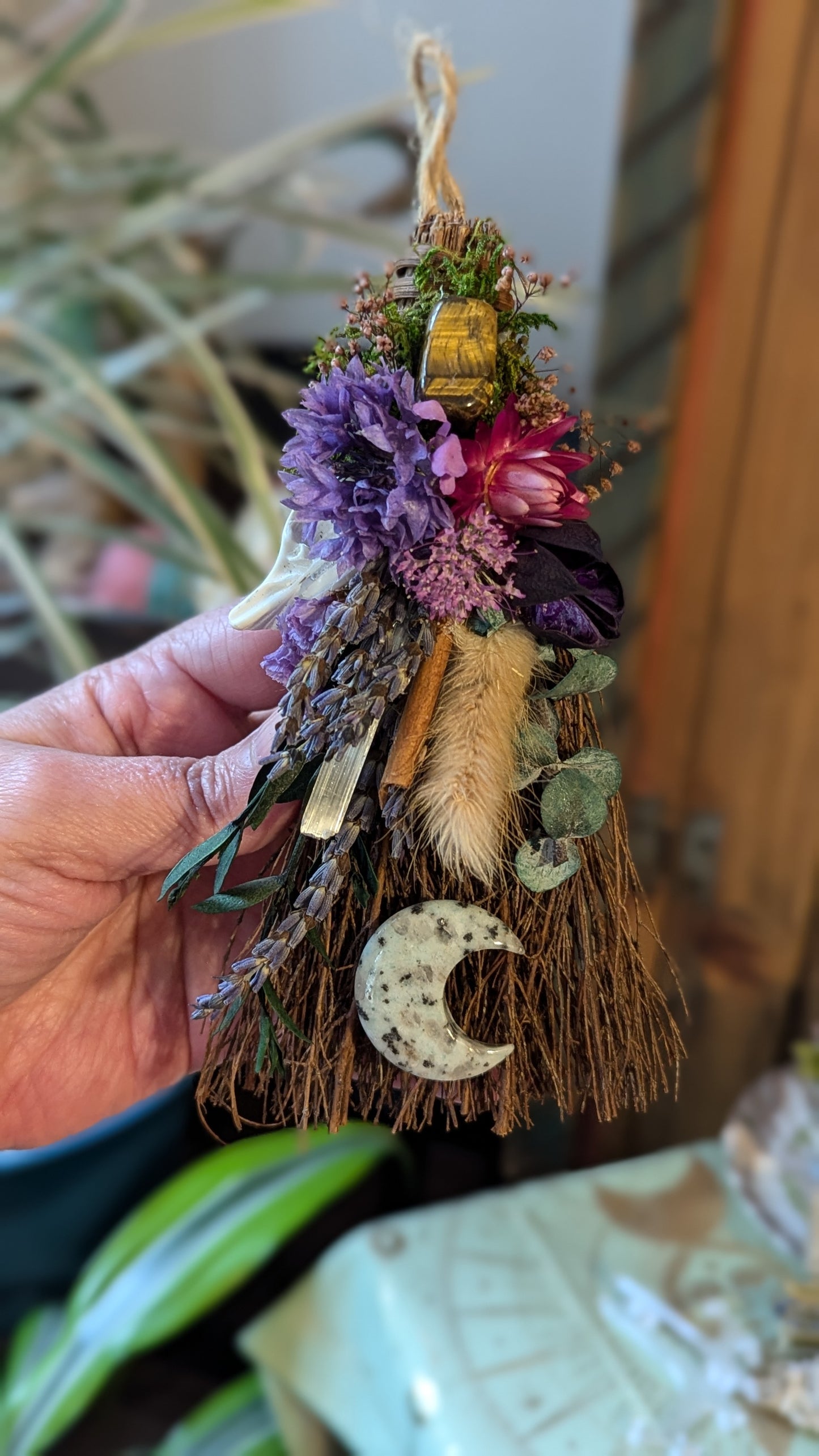 Smudging Broom with Lavender and Mugwort Smudge (Grounding)