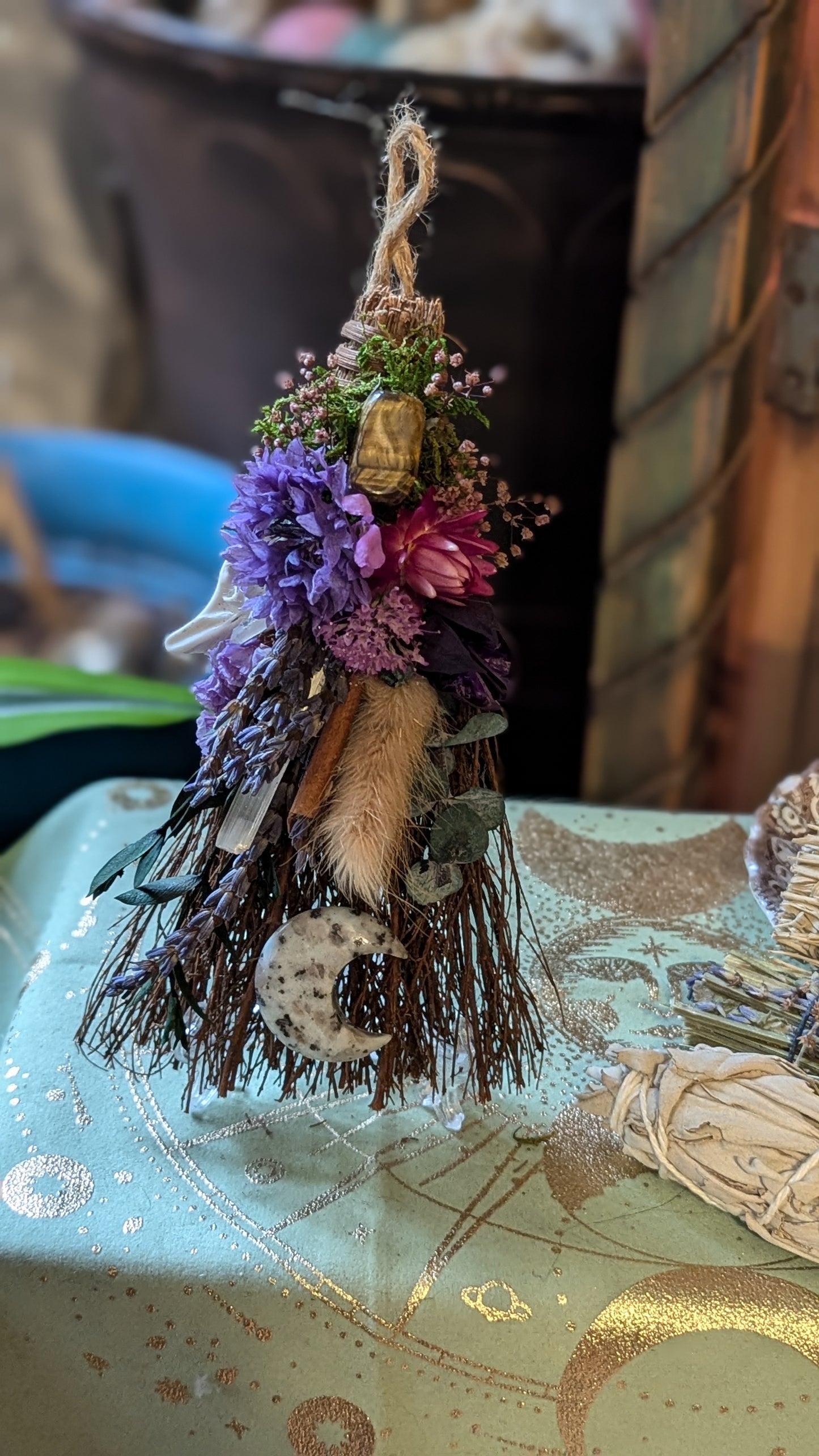 Smudging Broom with Lavender and Mugwort Smudge (Grounding)