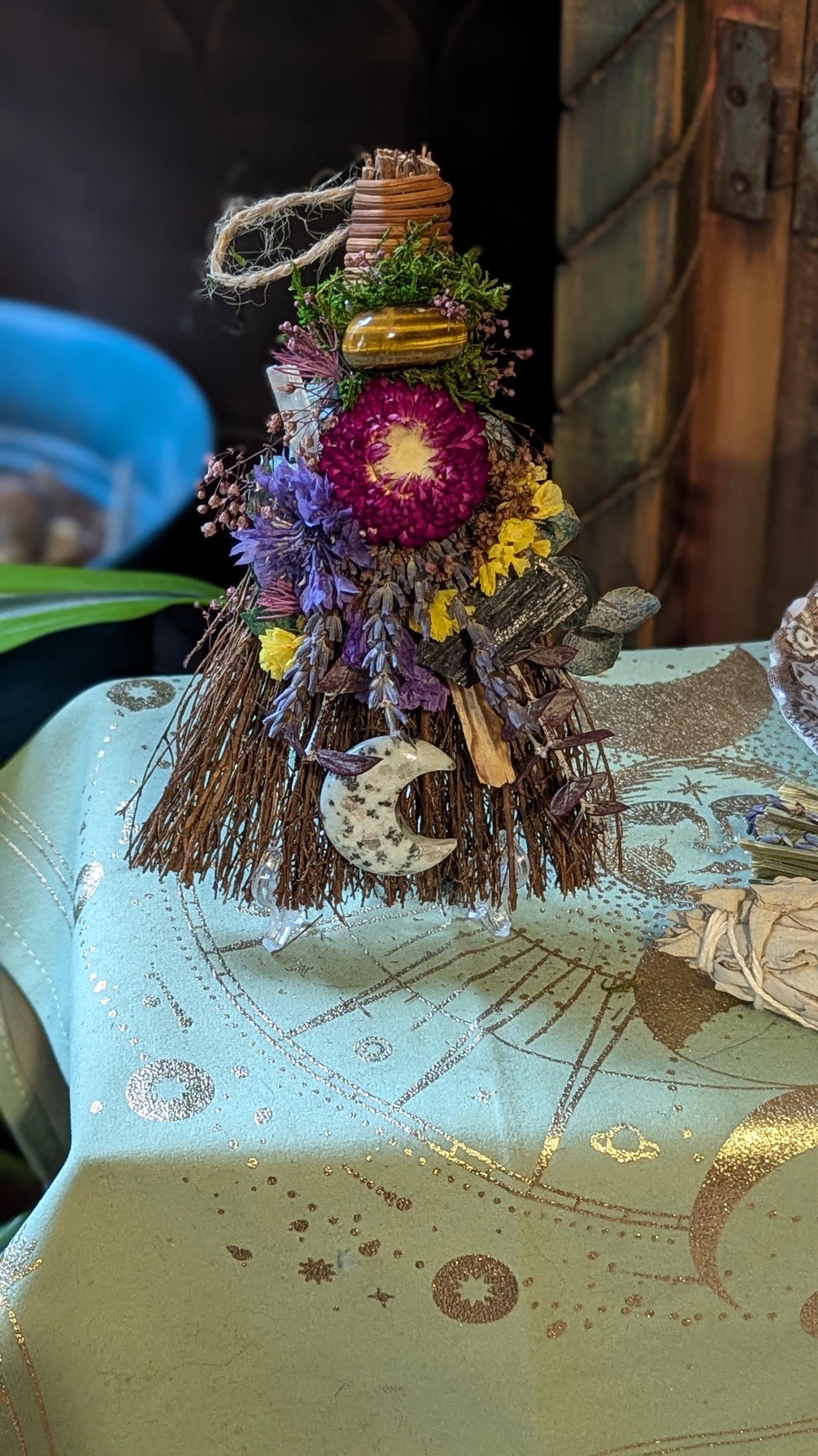 Smudging Broom with Lavender and Mugwort Smudge (Grounding)