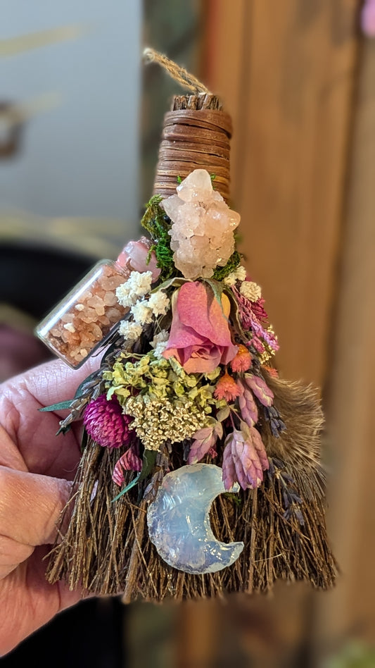 Smudging Broom with Rose and Sage Smudge (Love)