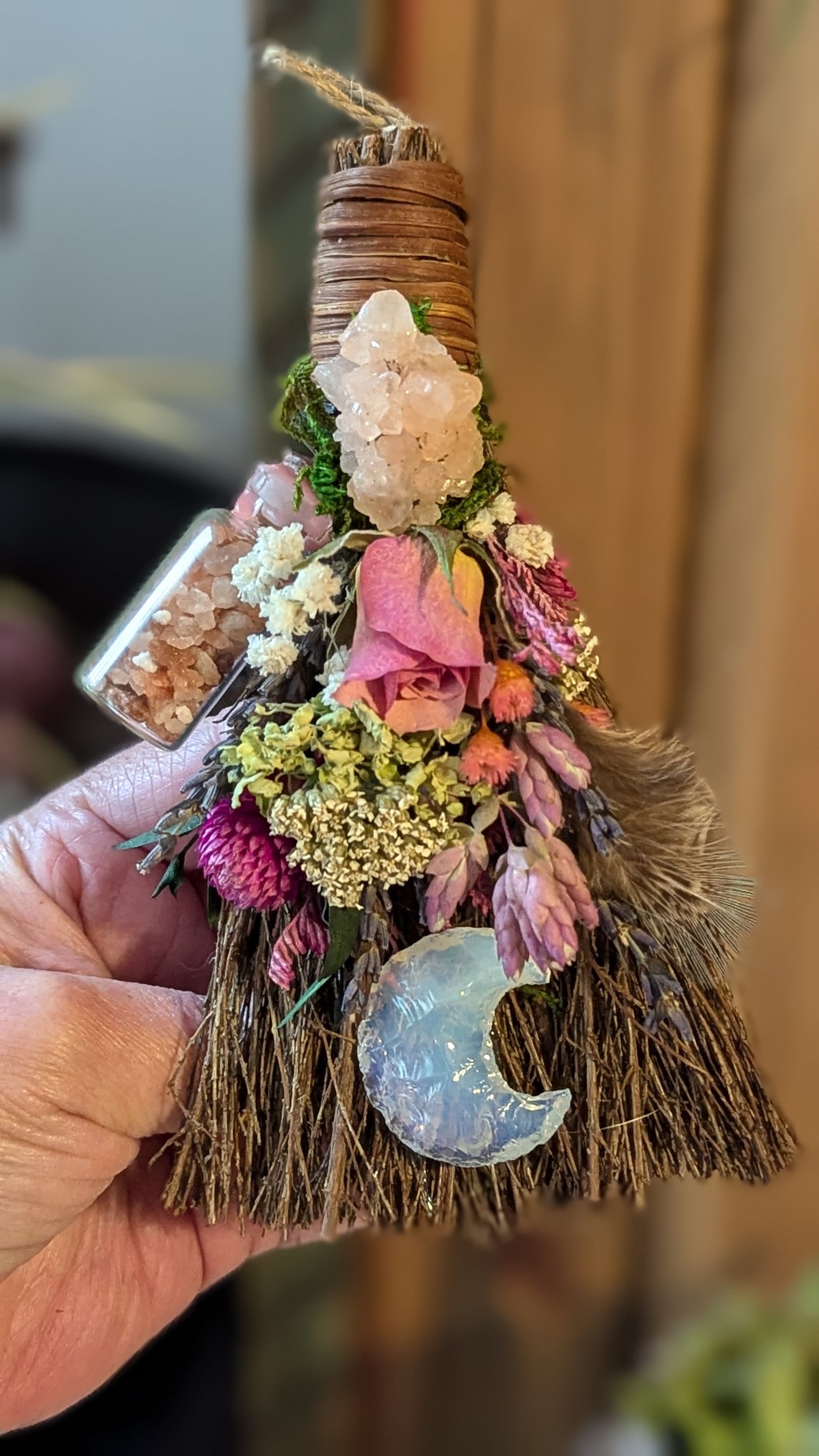 Smudging Broom with Rose and Sage Smudge (Love)