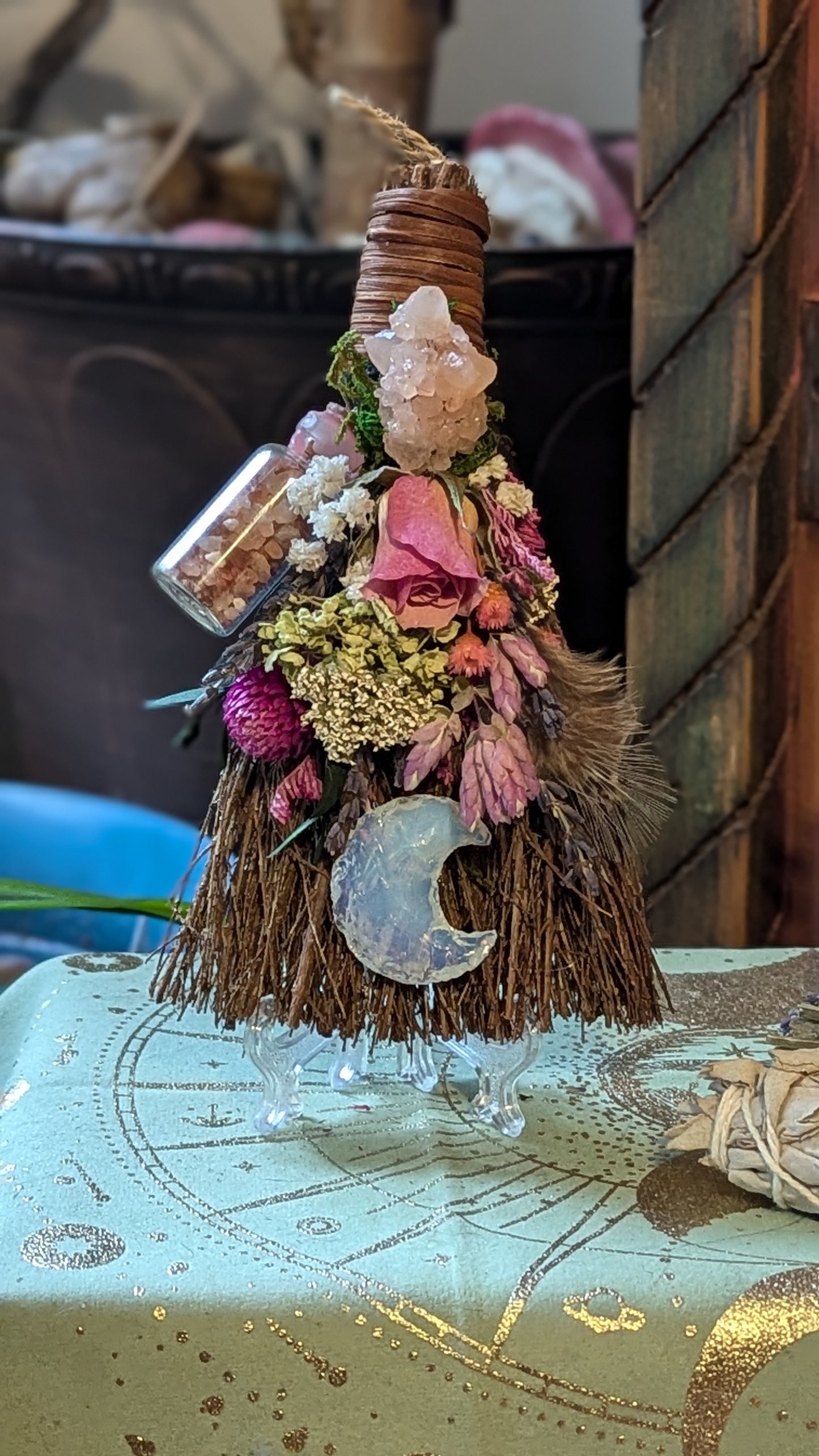 Smudging Broom with Rose and Sage Smudge (Love)