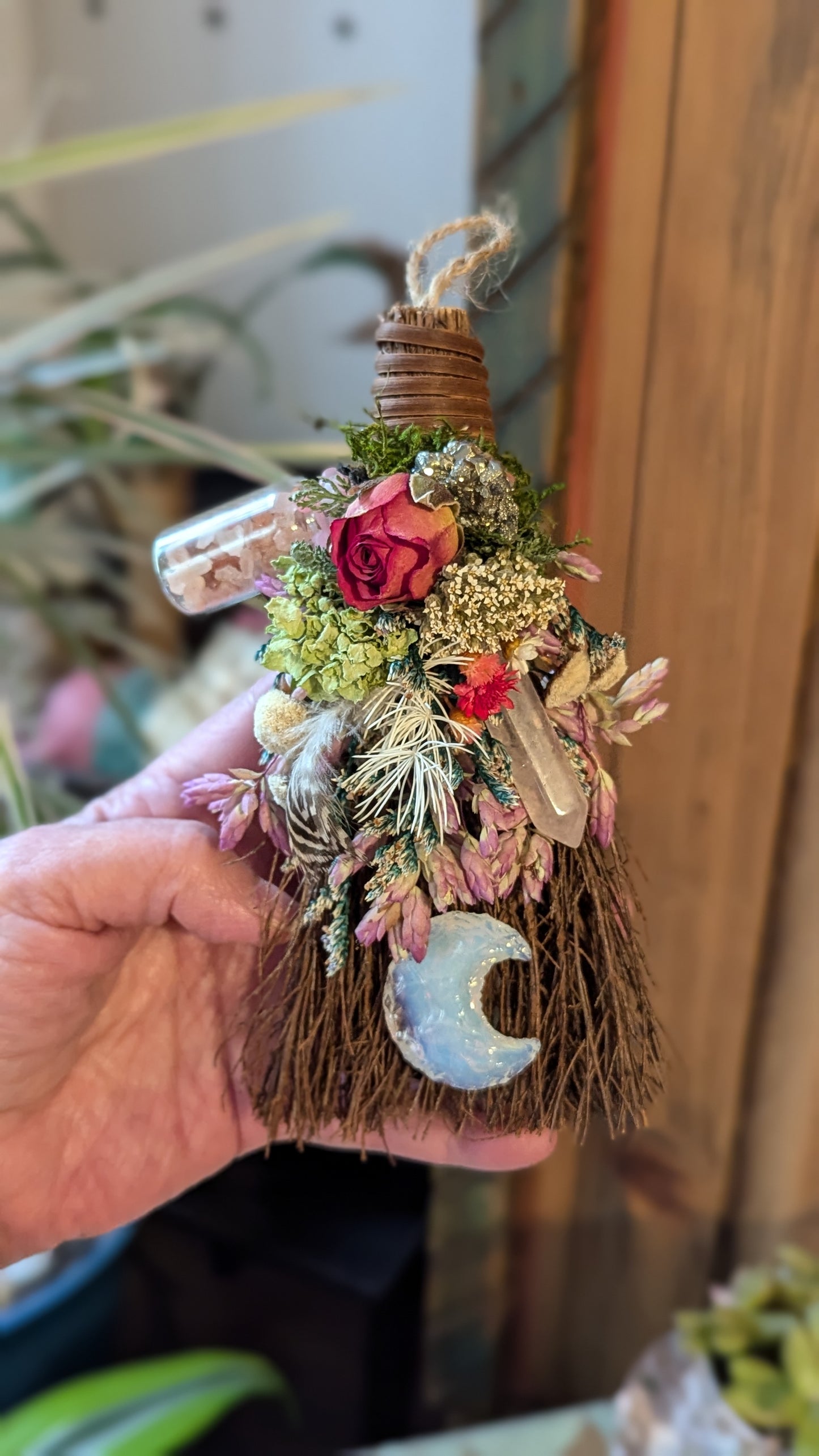 Smudging Broom with Rose and Sage Smudge (Love)