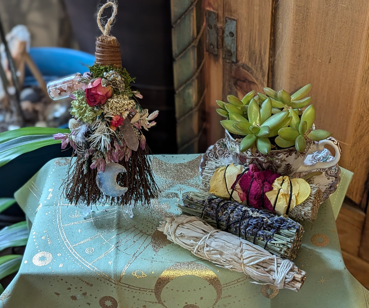 Smudging Broom with Rose and Sage Smudge (Love)