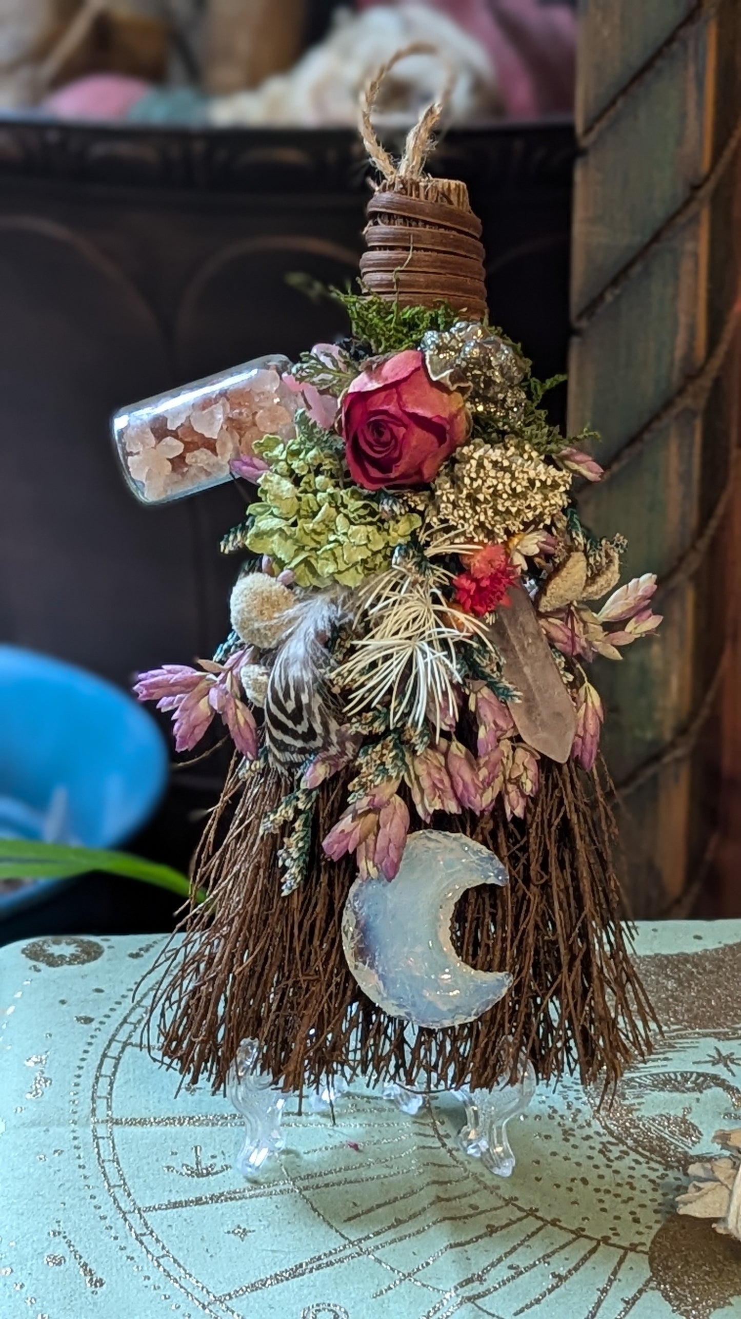 Smudging Broom with Rose and Sage Smudge (Love)