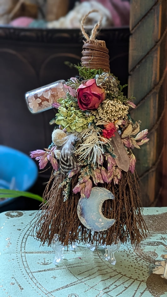 Smudging Broom with Rose and Sage Smudge (Love)